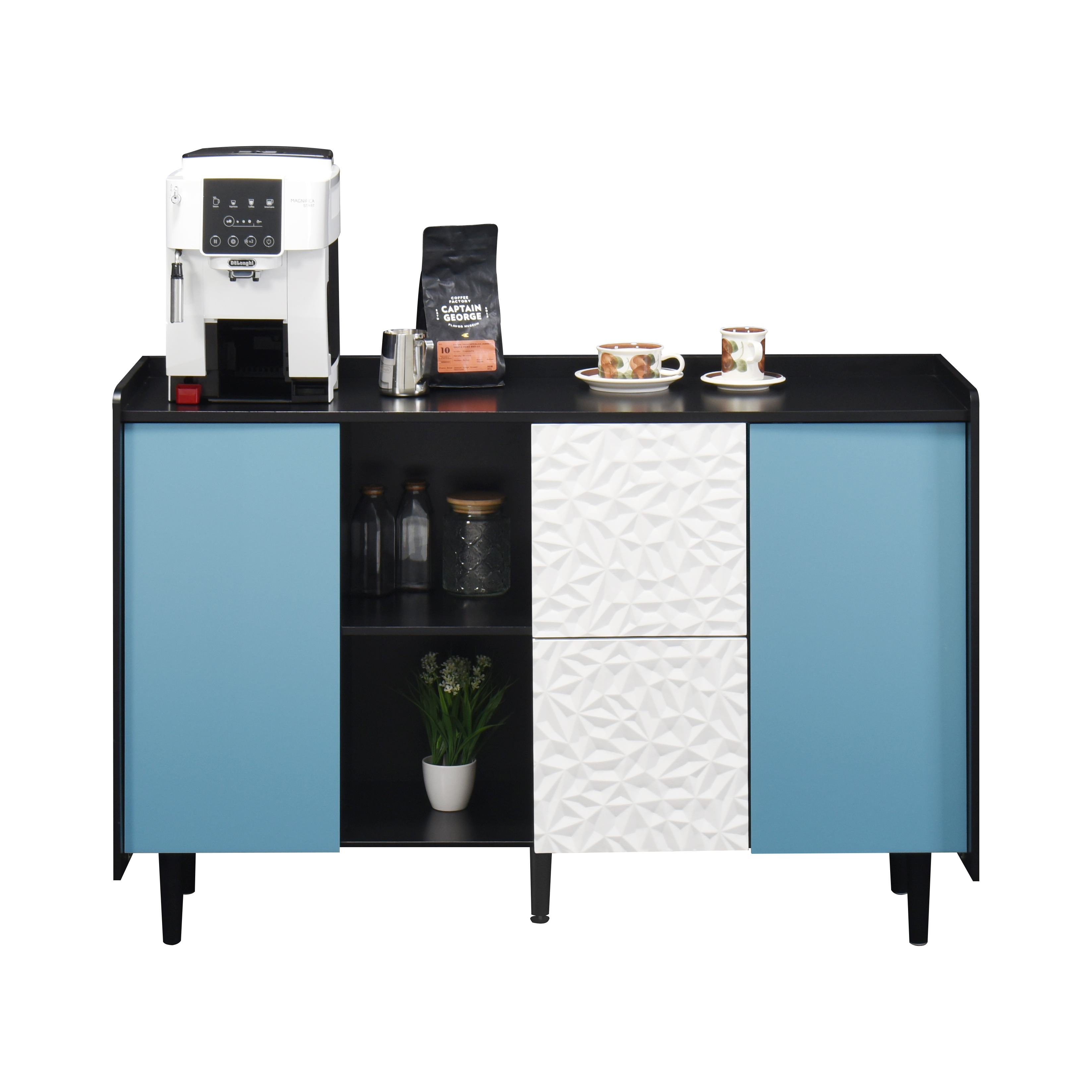 Buffet de cuisine noir, étagères ouvertes, 2 tiroirs, placard fermé, multifonction, pour salle à manger, bureau et salon, beaucoup de rangement, accès facile, rangement caché, design moderne et pratique - image 11