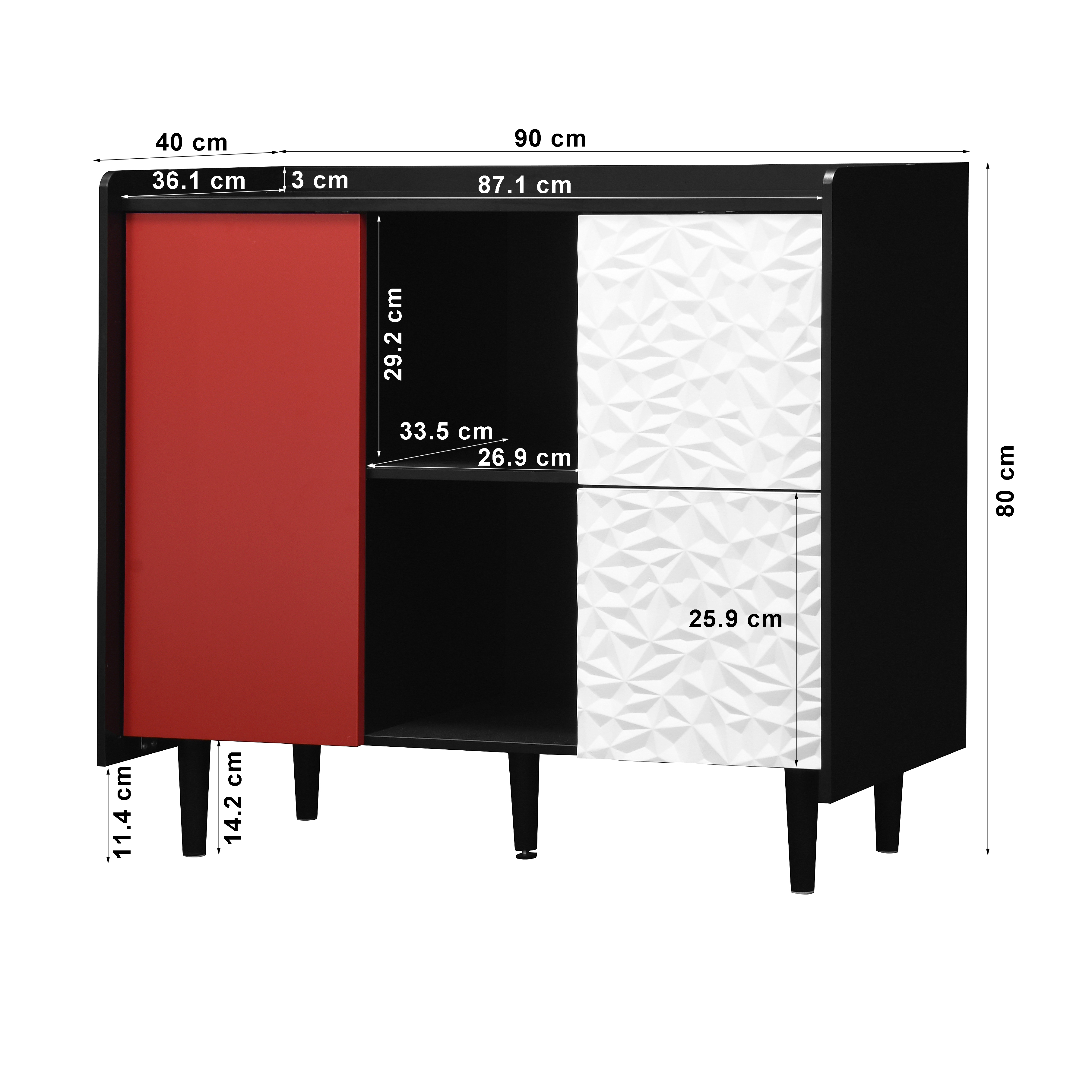 Buffet, avec tiroirs, 90 x 40 x 80 cm, MDF, noir - vue 1