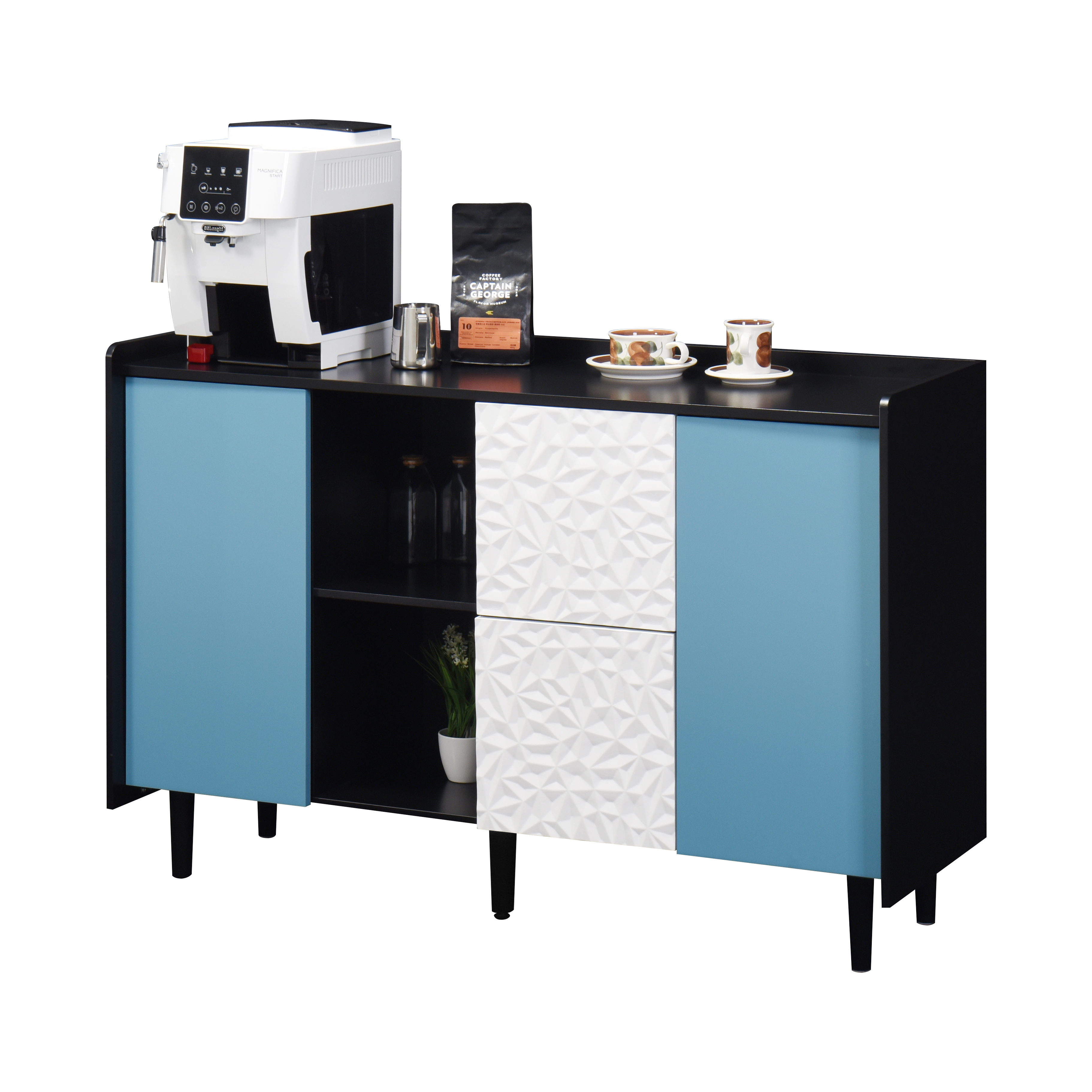 Buffet de cuisine noir, étagères ouvertes, 2 tiroirs, placard fermé, multifonction, pour salle à manger, bureau et salon, beaucoup de rangement, accès facile, rangement caché, design moderne et pratique - image 12
