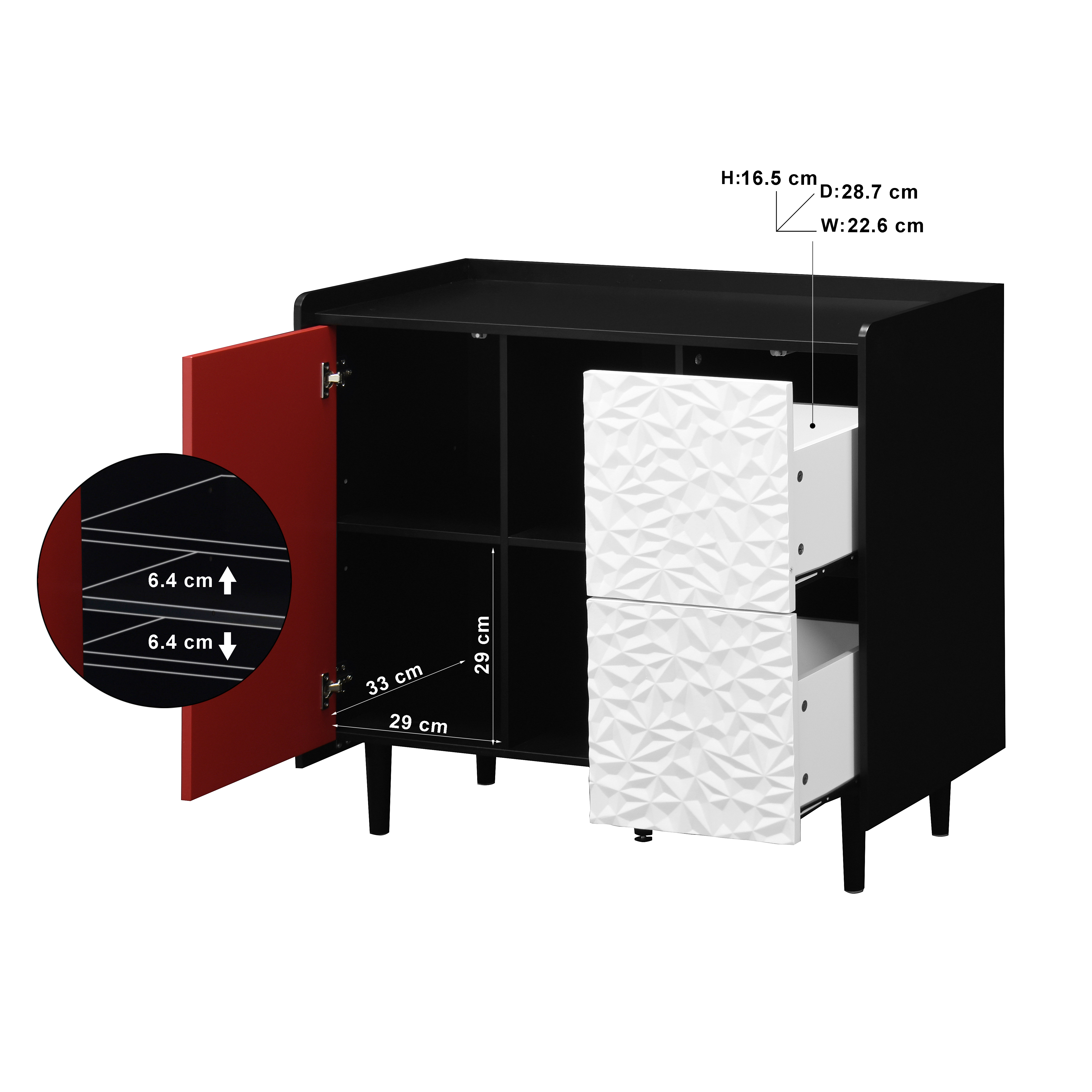 Buffet, avec tiroirs, 90 x 40 x 80 cm, MDF, noir - vue 2