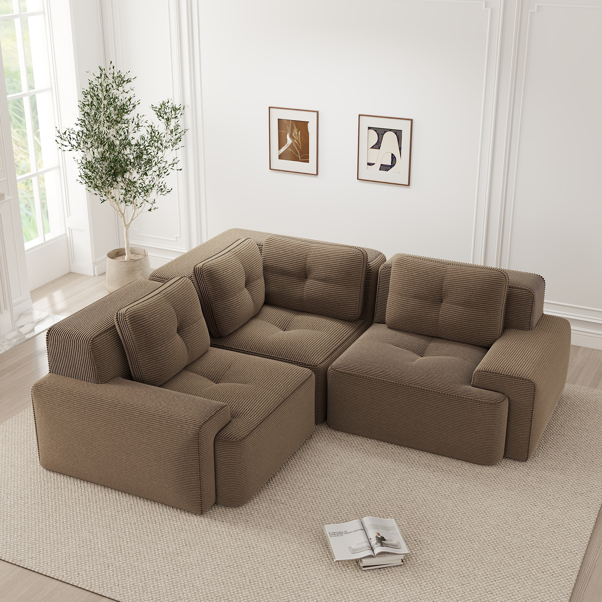 Canapé sans cadre modulaire en corduroy marron - vue 2