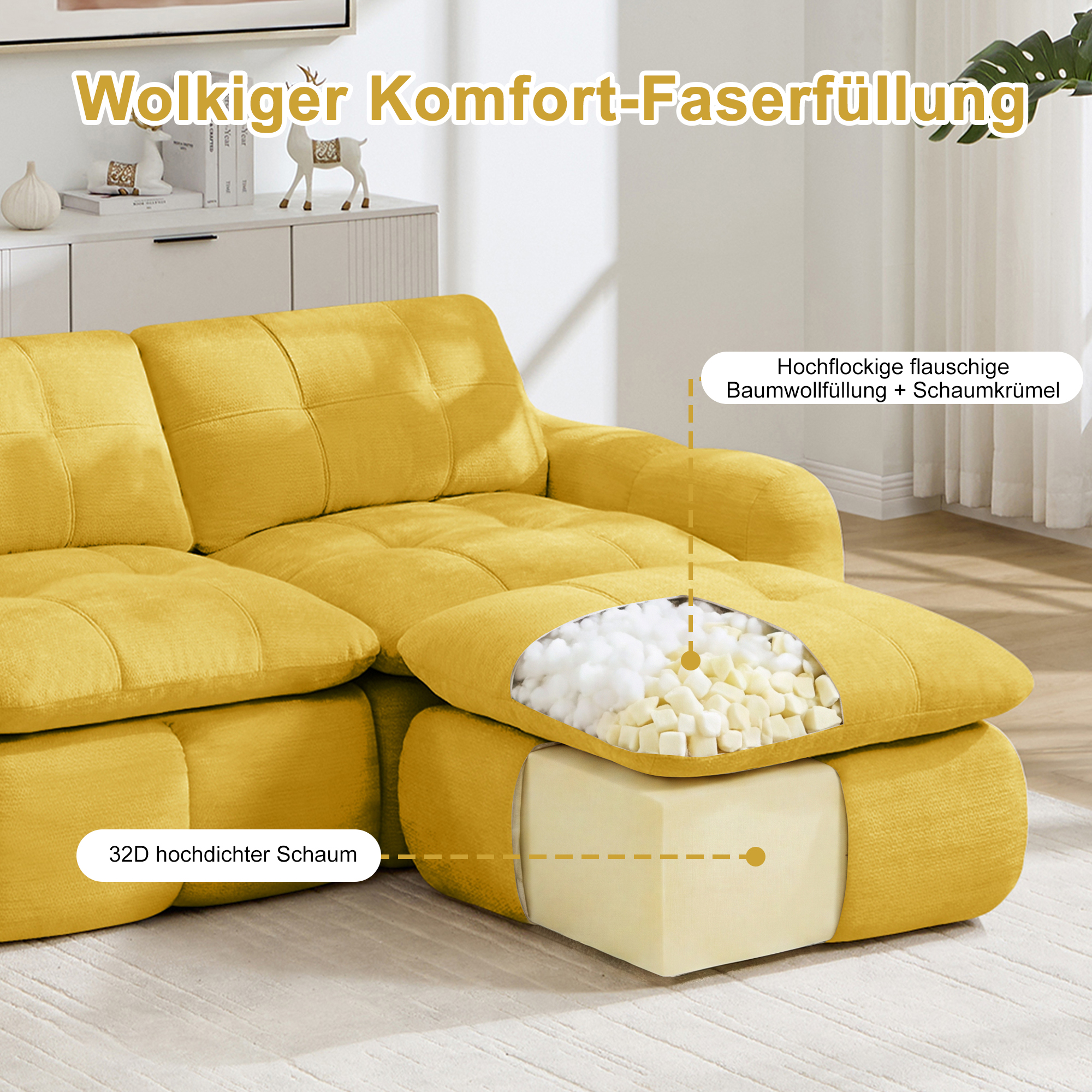 Canapé modulable jaune en chenille