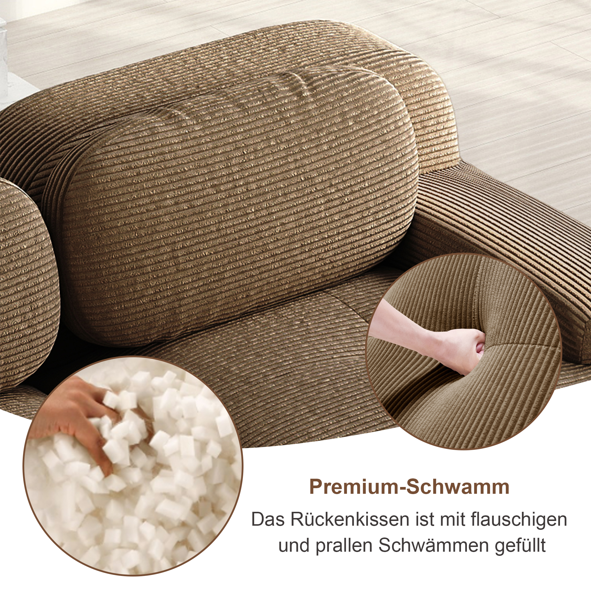 Canapé d'angle modulaire sans cadre, mousse 32D haute densité, tissu velours côtelé premium, pour salon, configuration flexible, confort exceptionnel, design simple, style luxueux discret, durabilité, détente - image 13