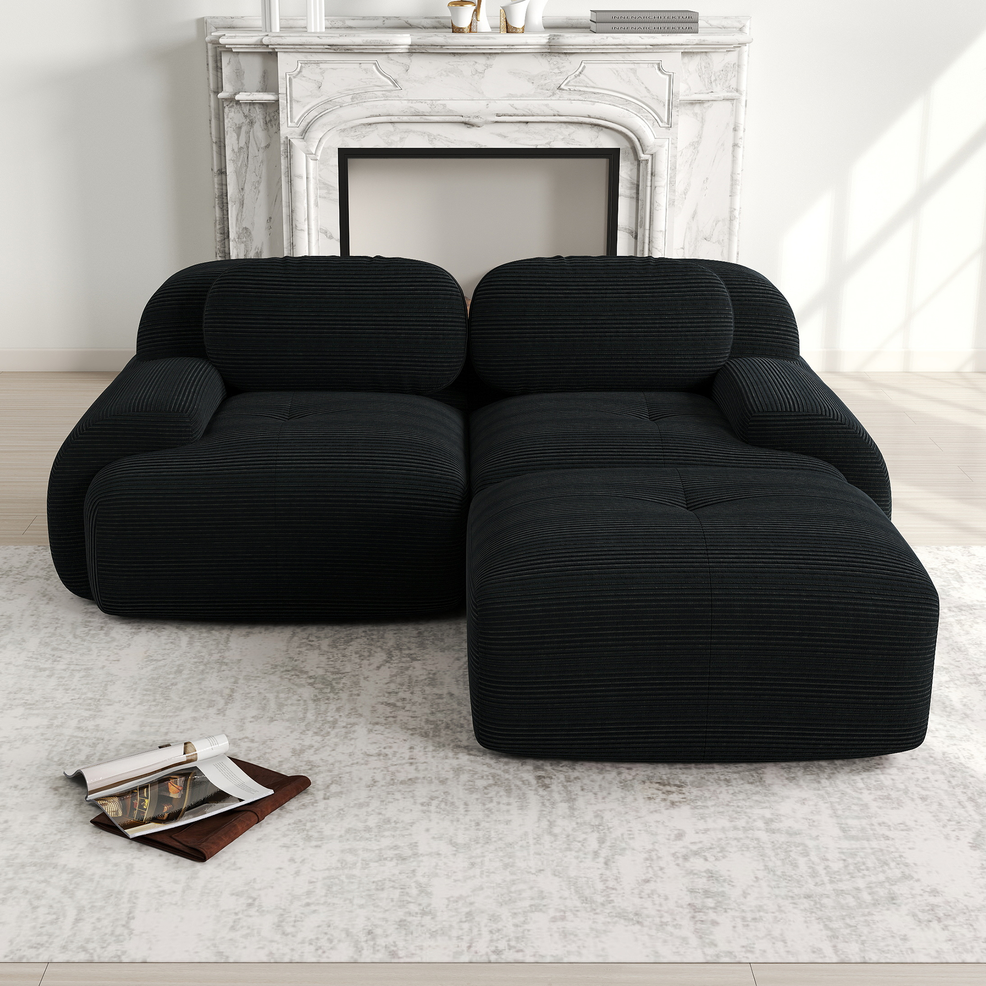 Ecksofa aus weichem Cordstoff, Rahmenloses Sofa, m
