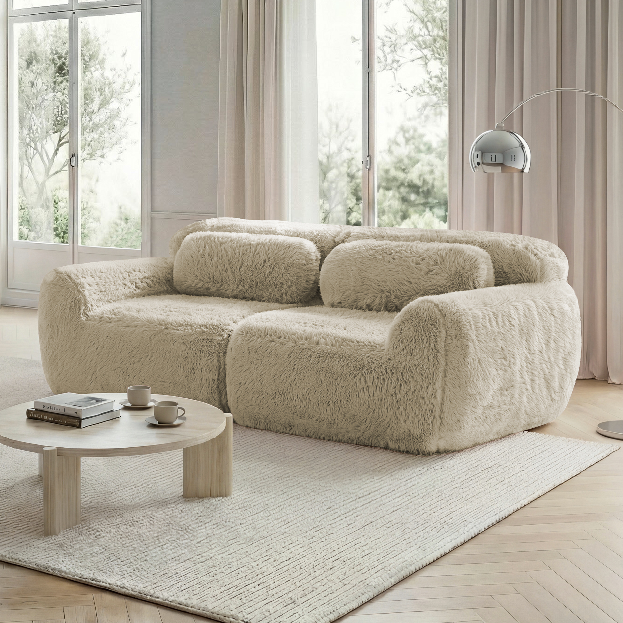 2-Sitzer Sofa, Plüschstoff, rahmenloses modulares 