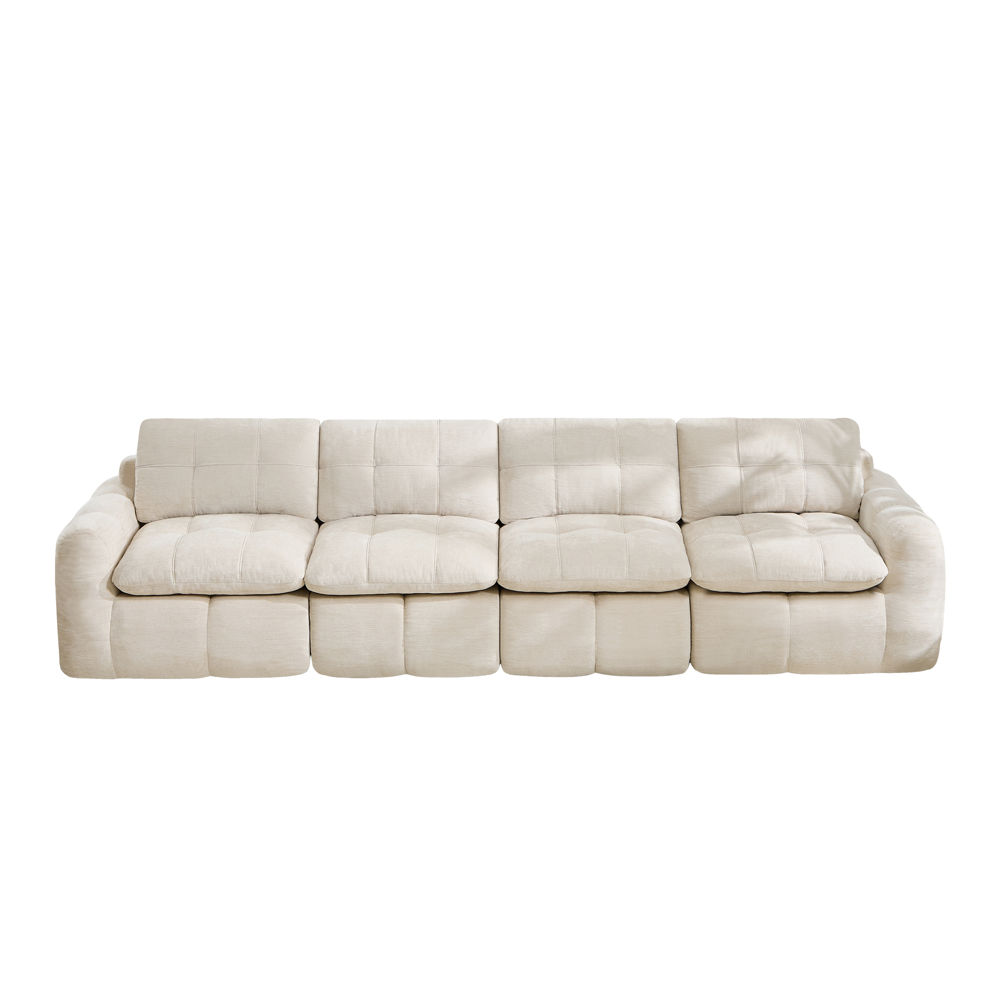Canapé modulable 4 places 334 x 97 x 68 cm, Chenille, beige - vue principale 1