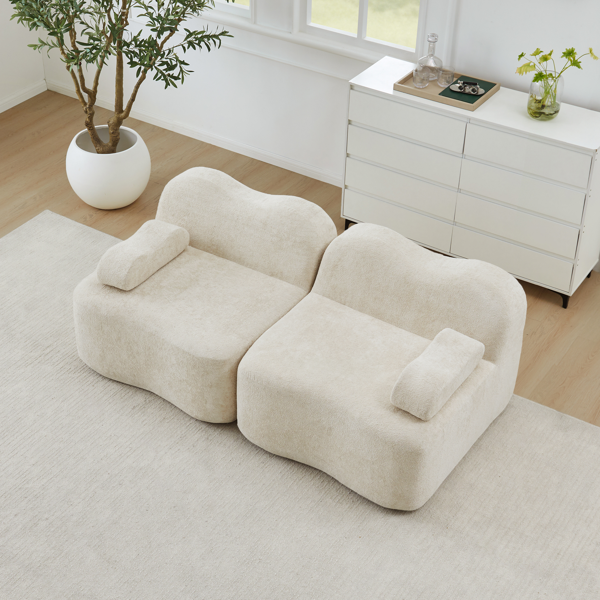 Canapé 2 places modulaire boneless en velours beige - vue 3
