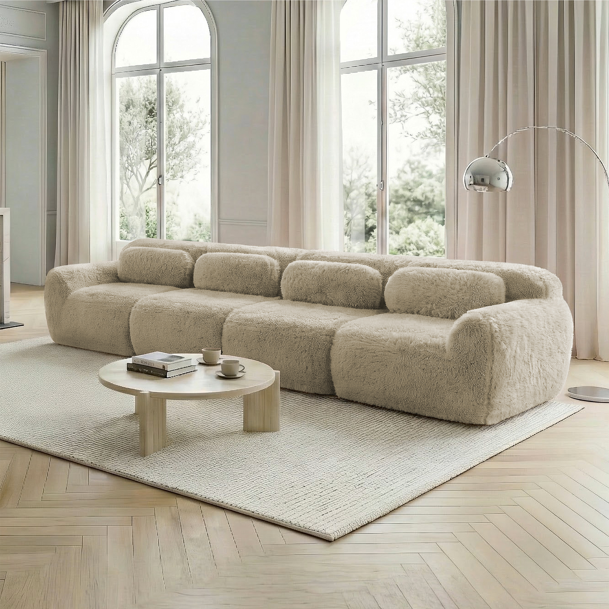 4-Sitzer Sofa, Premium-Plüschstoff, Mehrfachkombin