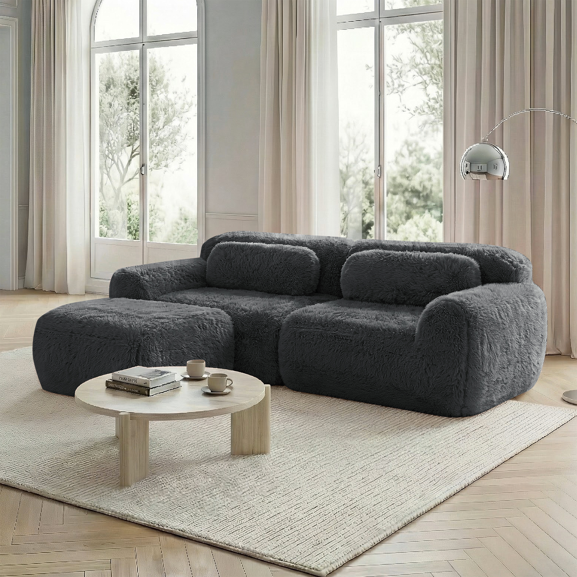 L-förmiges 2-Sitzer Sofa, weicher Plüschstoff, mod