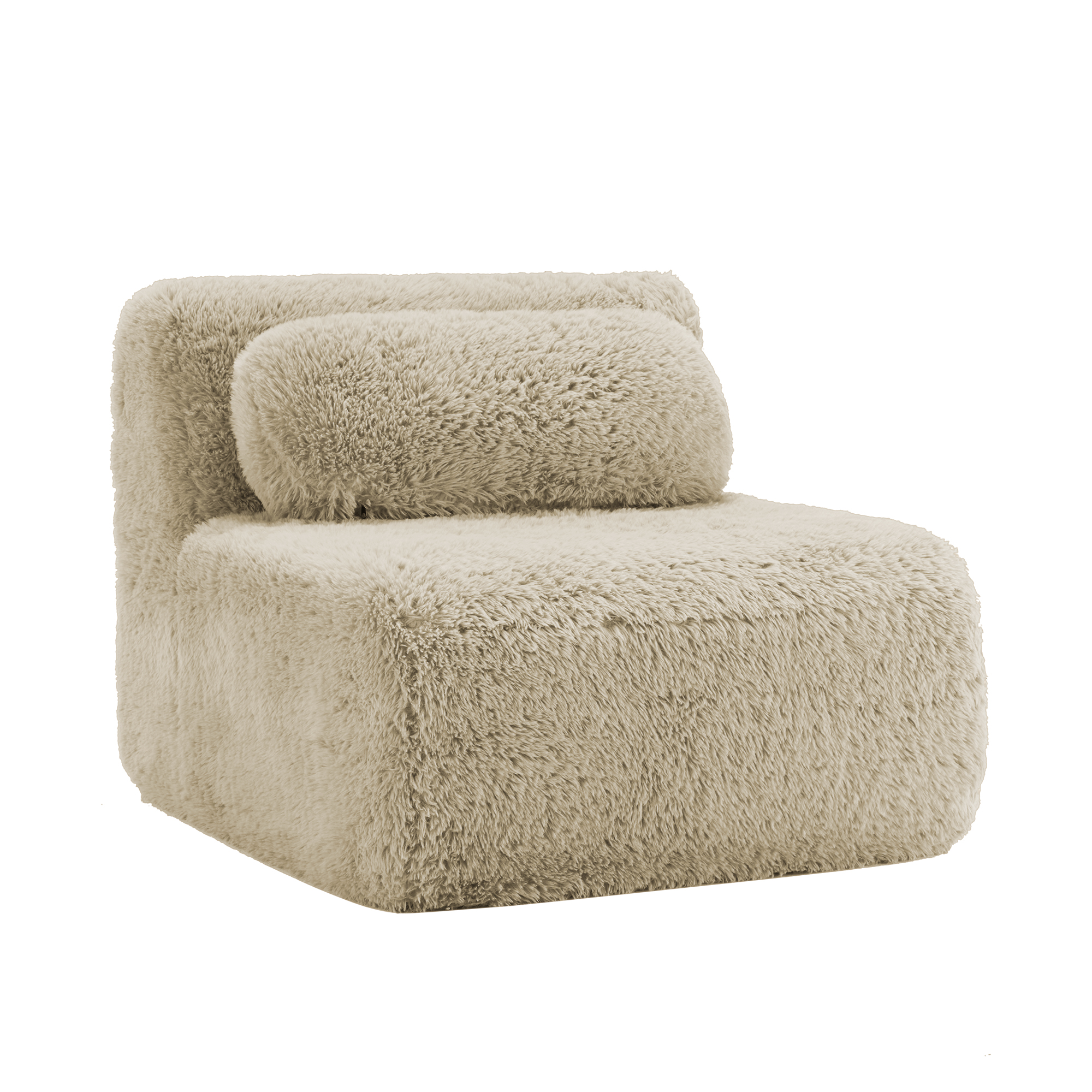 Canapé sans accoudoirs en peluche kaki clair avec coussin - vue 2