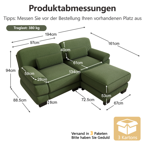 Configuration en L du canapé avec pouf indépendant