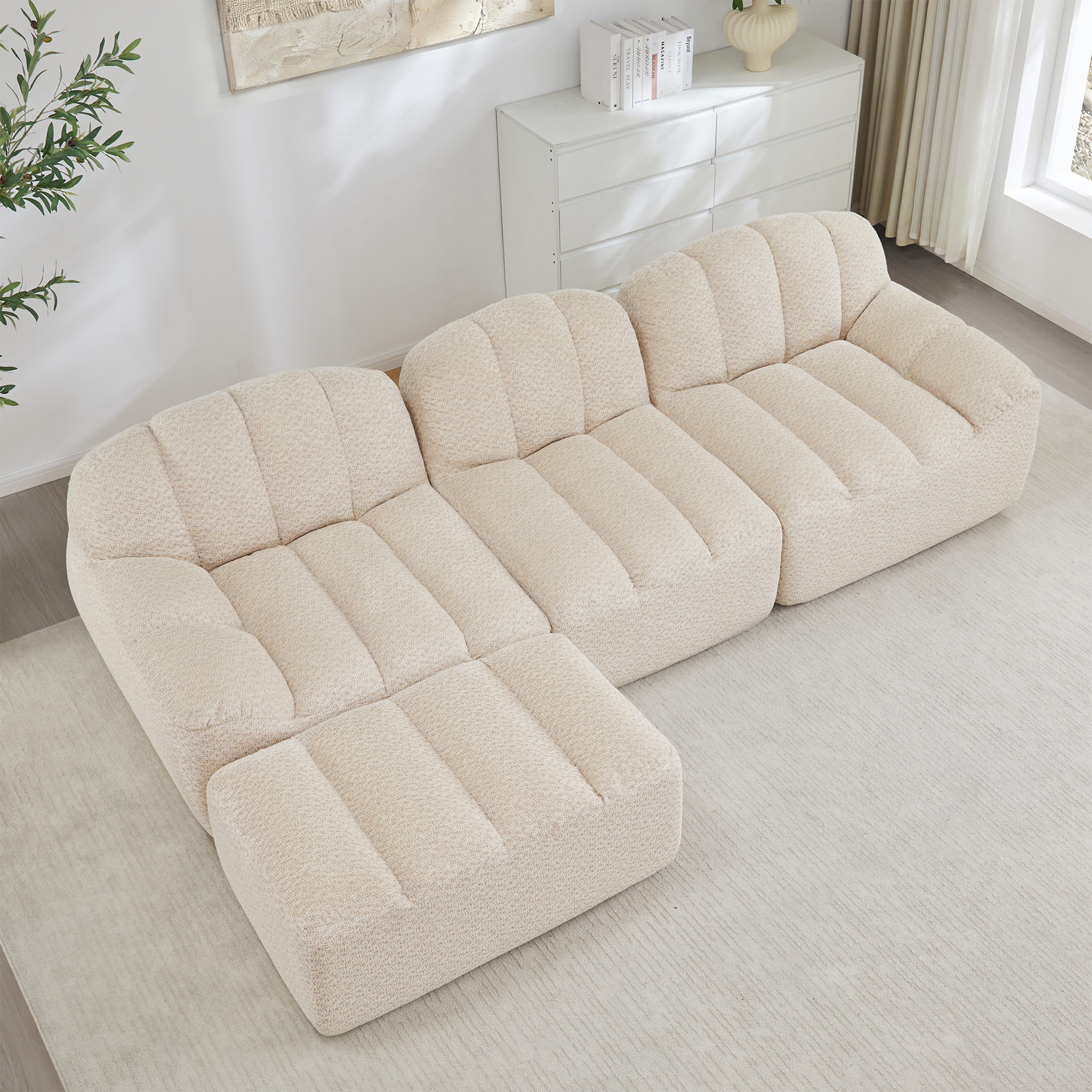 3-Sitzer L-förmiges Modulares Sofa mit 1 Ottoman, 