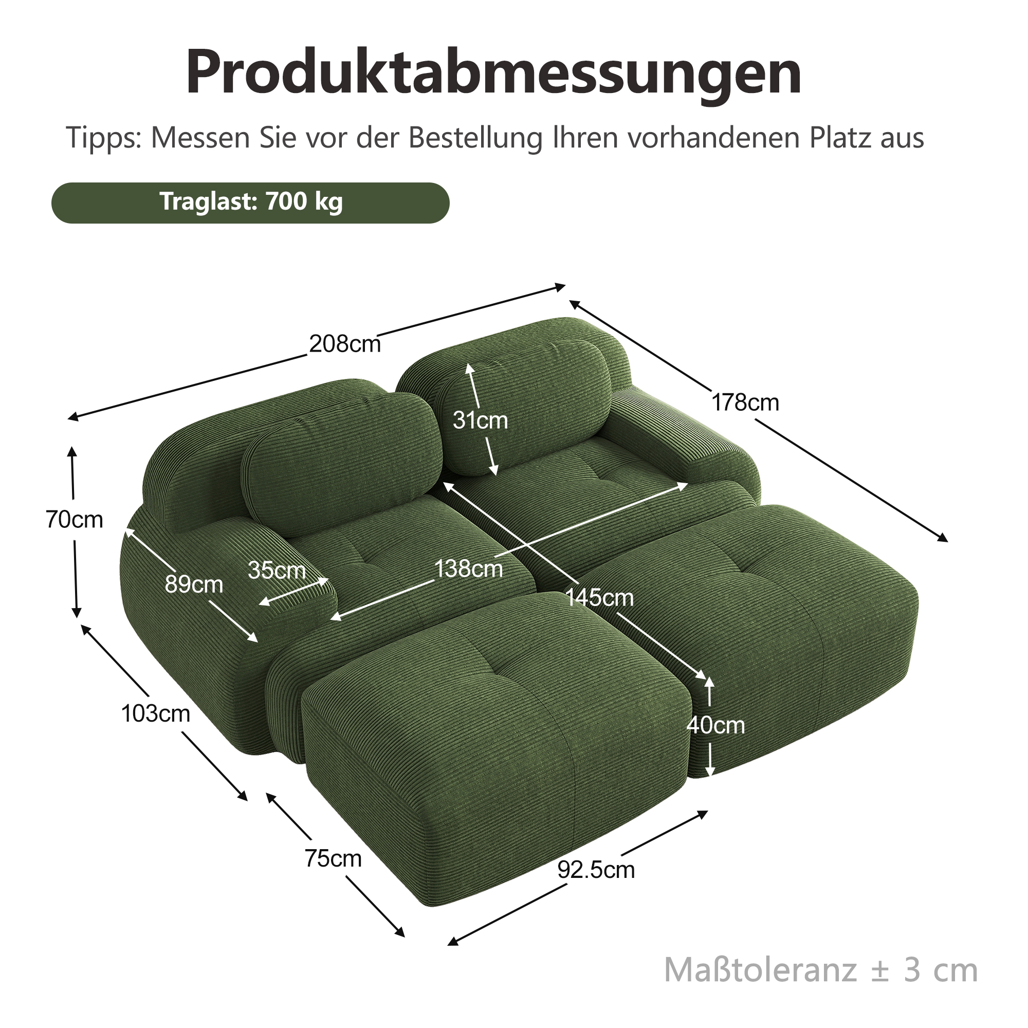 Dimensions du canapé