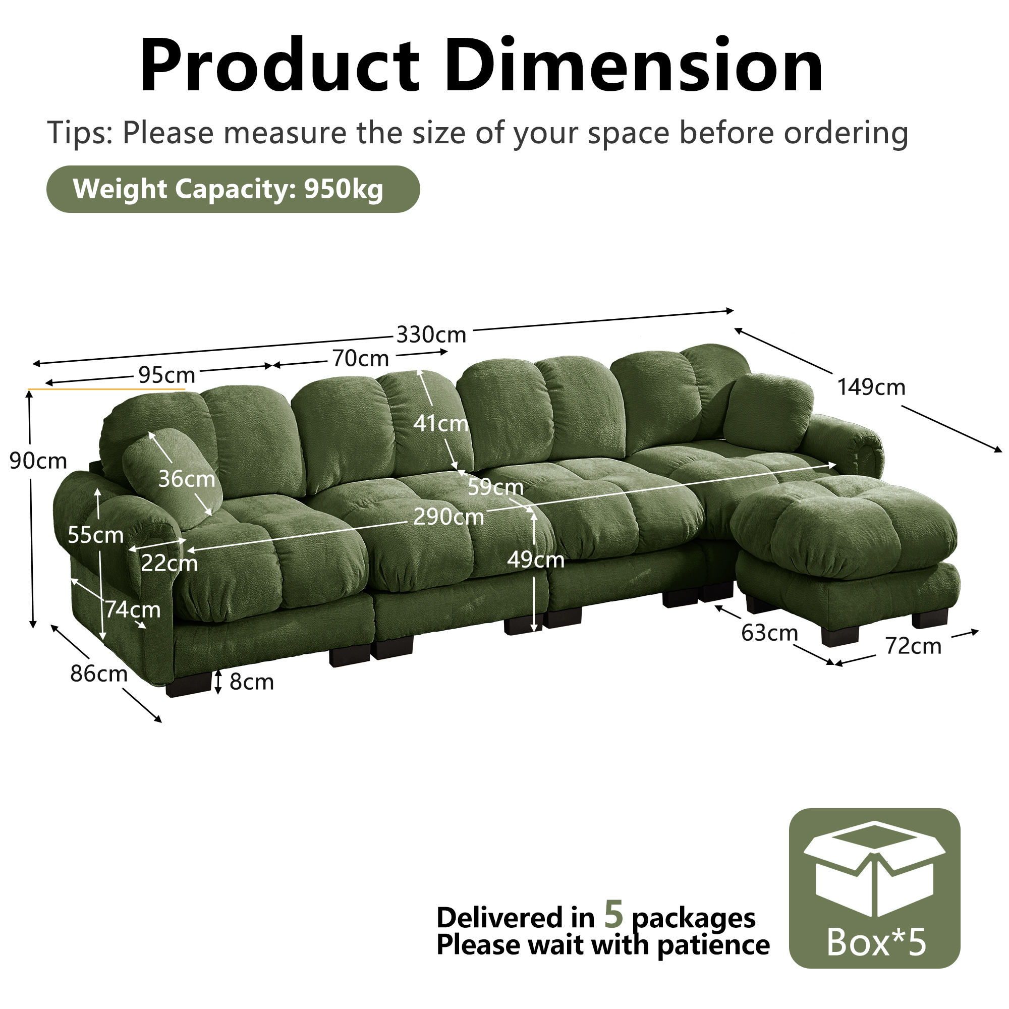 Canapé modulable avec assise confortable et finition soignée vert - points forts 1