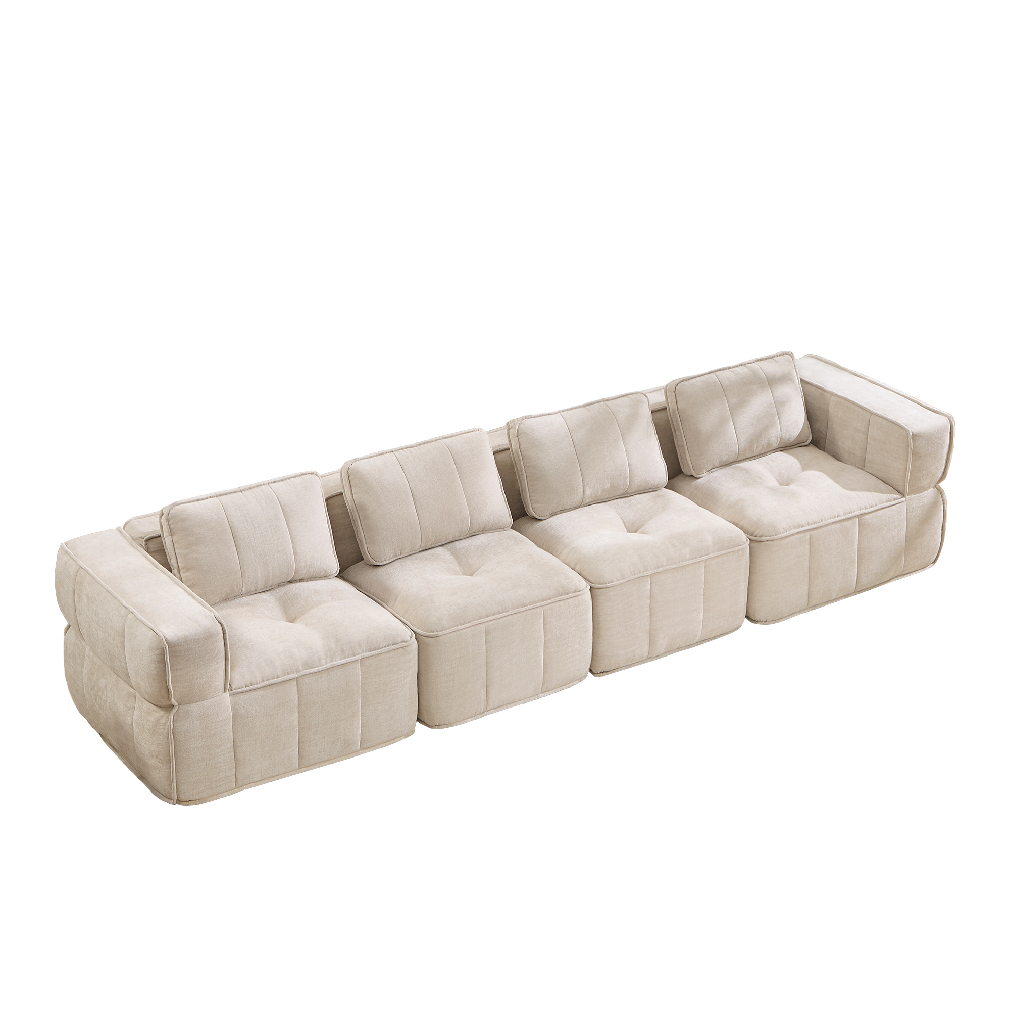 Canapé modulable 4 places 344 x 93 x 67 cm, Tissu, beige - vue complémentaire 1
