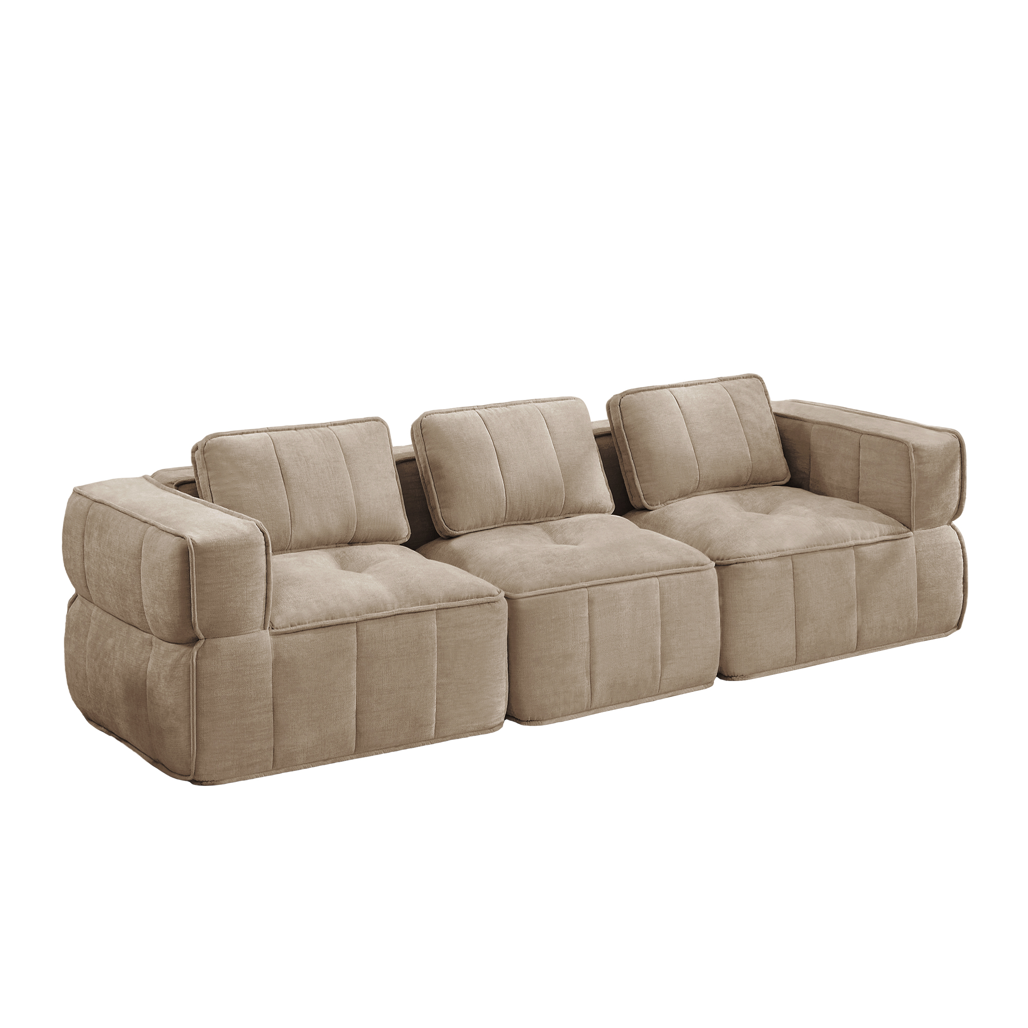 Canapé modulable 3 places 271 x 93 x 67 cm, Tissu, beige - vue complémentaire 1