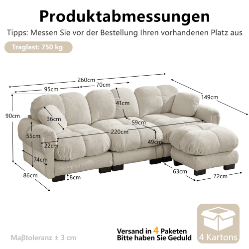 Dimensions du canapé modulable kaki clair 3 places