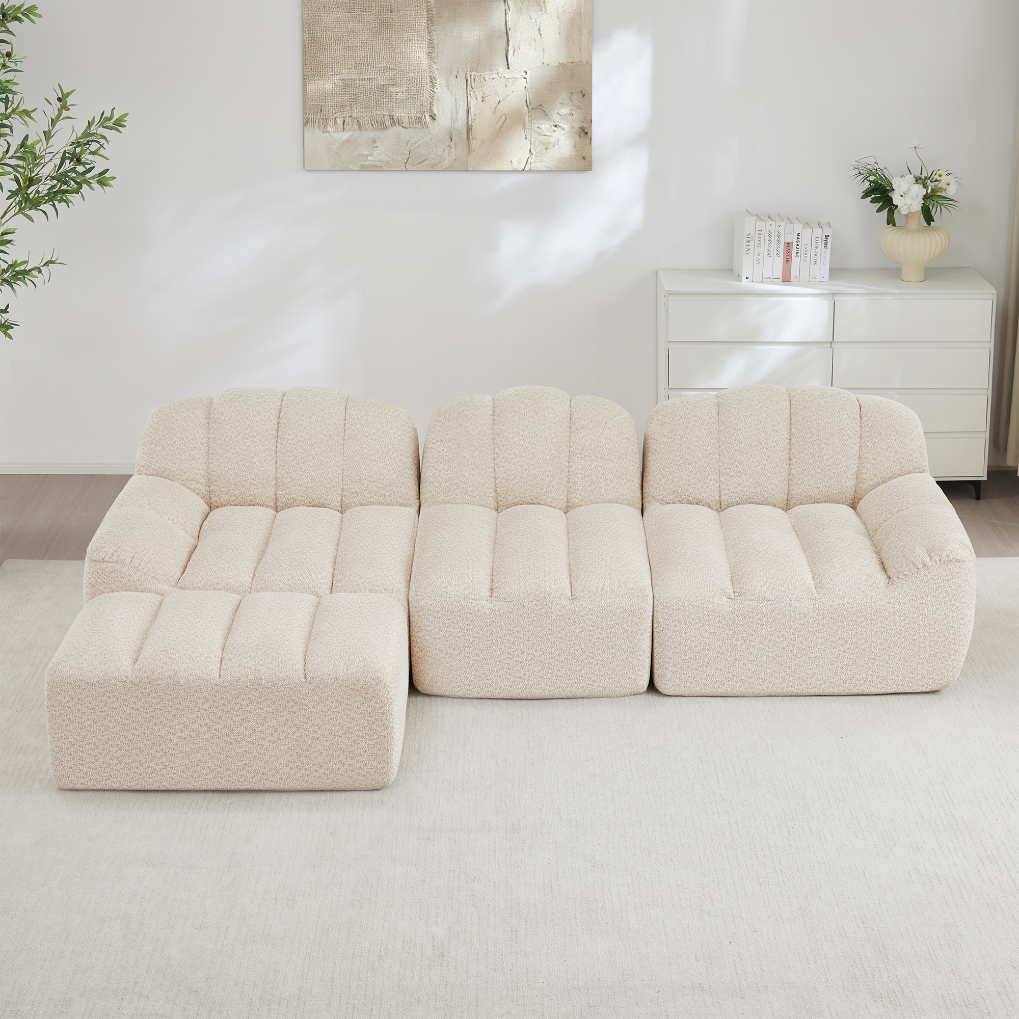 3-Sitzer L-förmiges Modulares Sofa mit 1 Ottoman, 