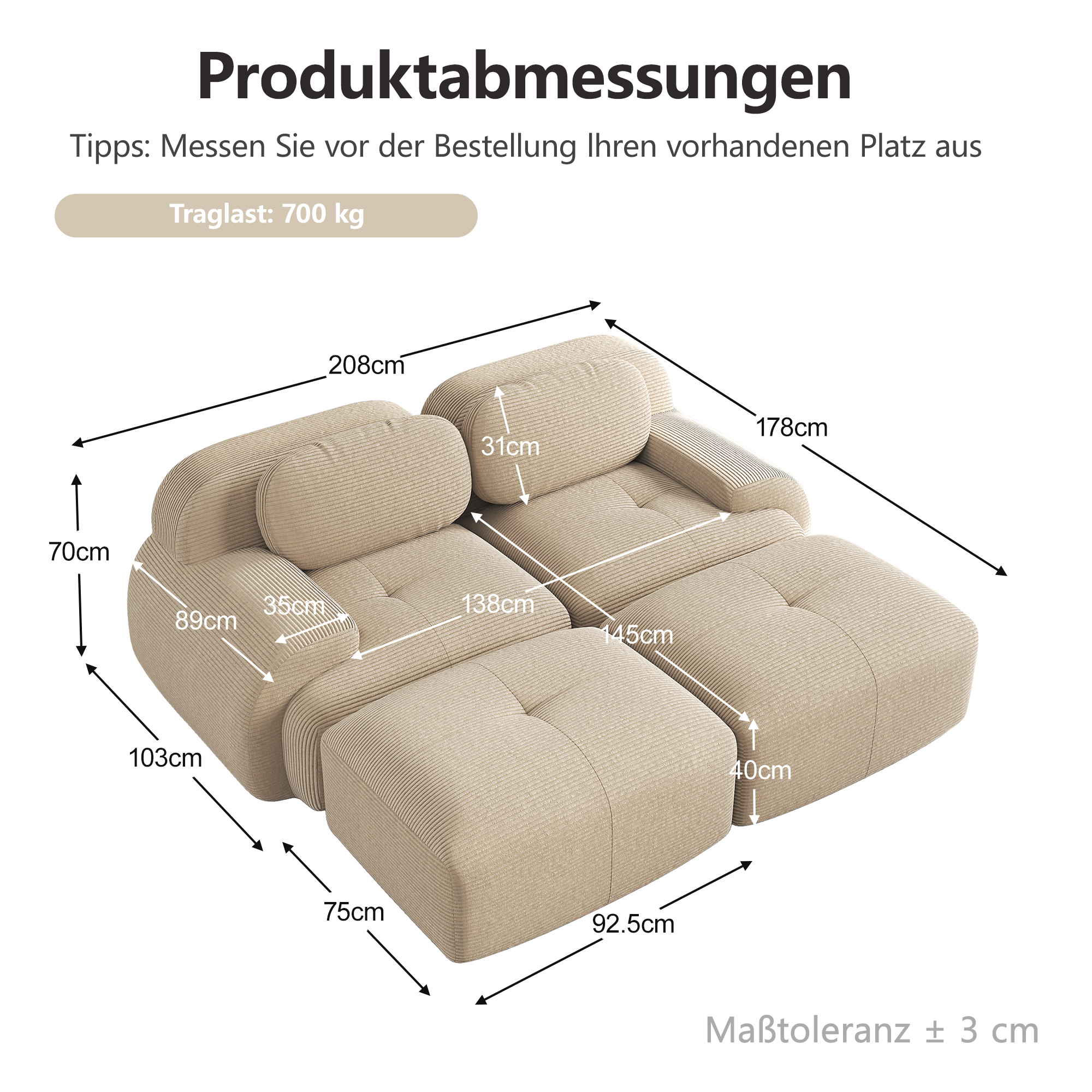 Dimensions du canapé