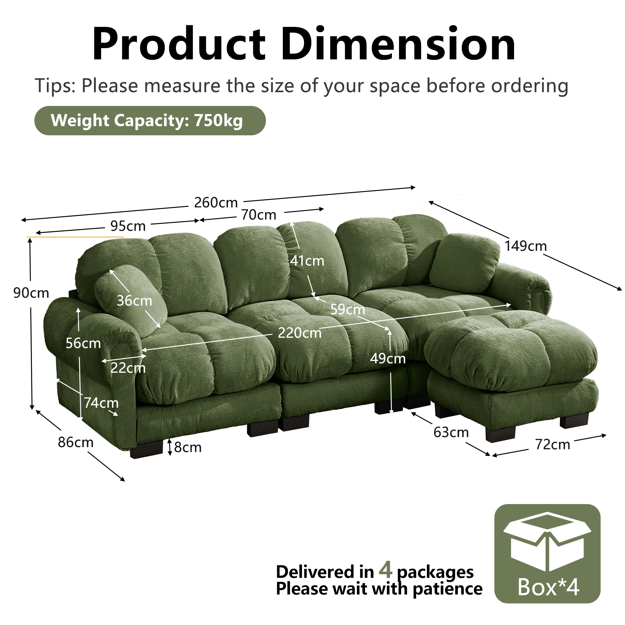 Canapé modulable avec assise confortable et finition soignée vert - points forts 1