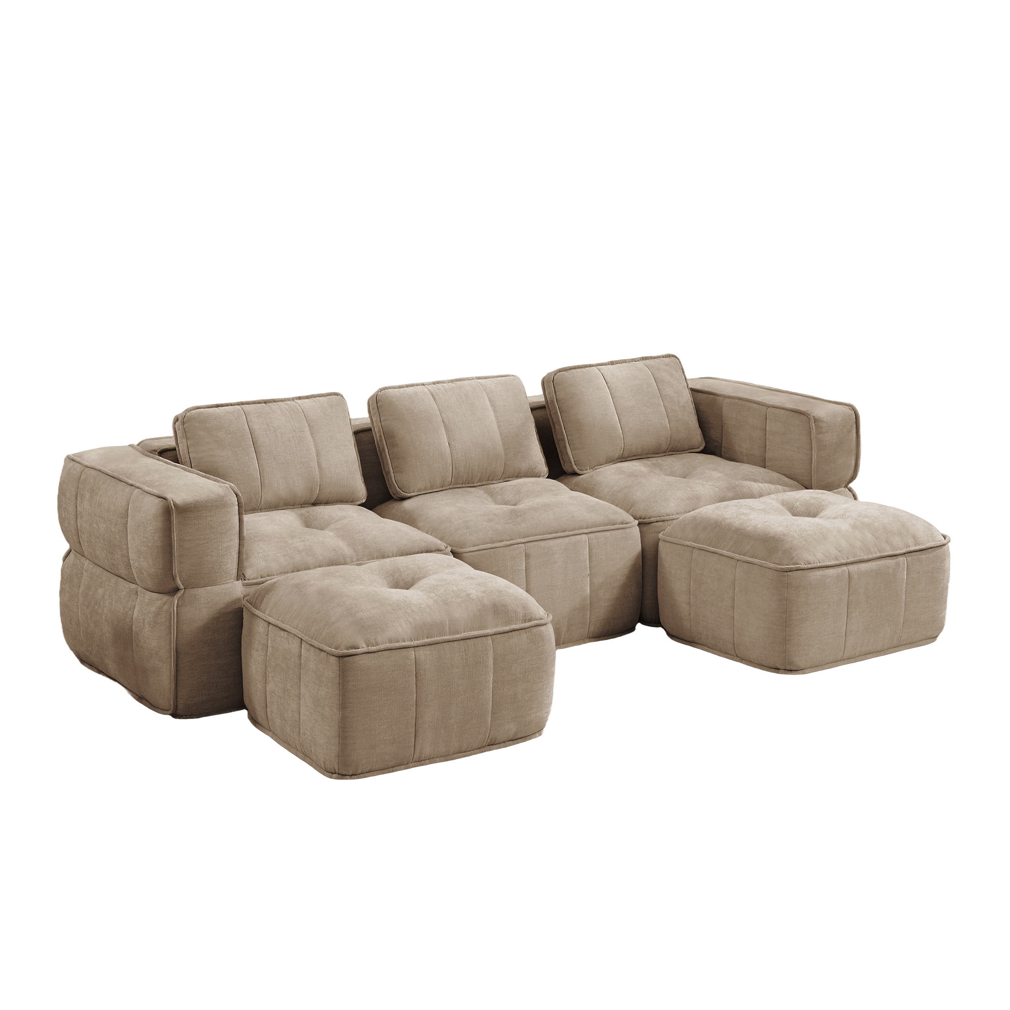 Canapé en U 3 places 271 x 162 x 67 cm, avec pouf, Tissu, beige - vue complémentaire 1