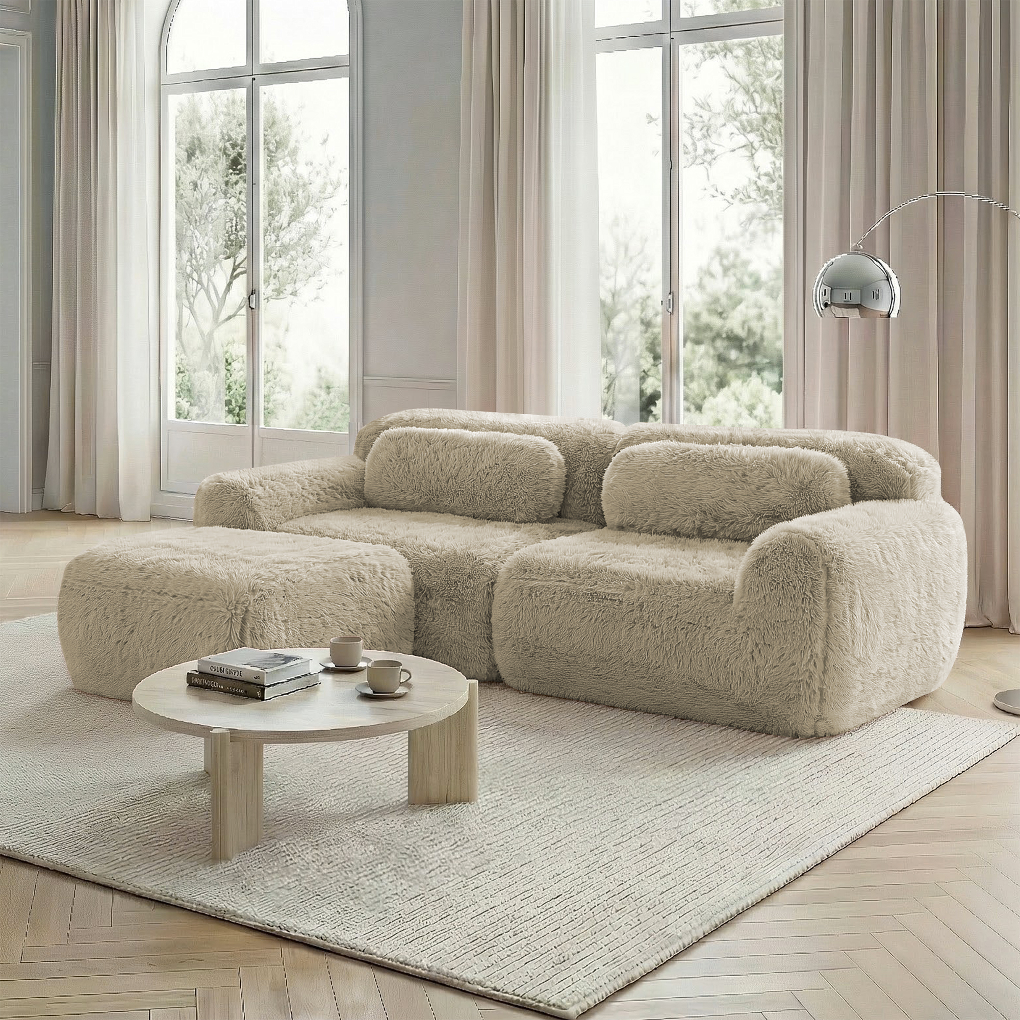 L-förmiges 2-Sitzer Sofa, weicher Plüschstoff, mod