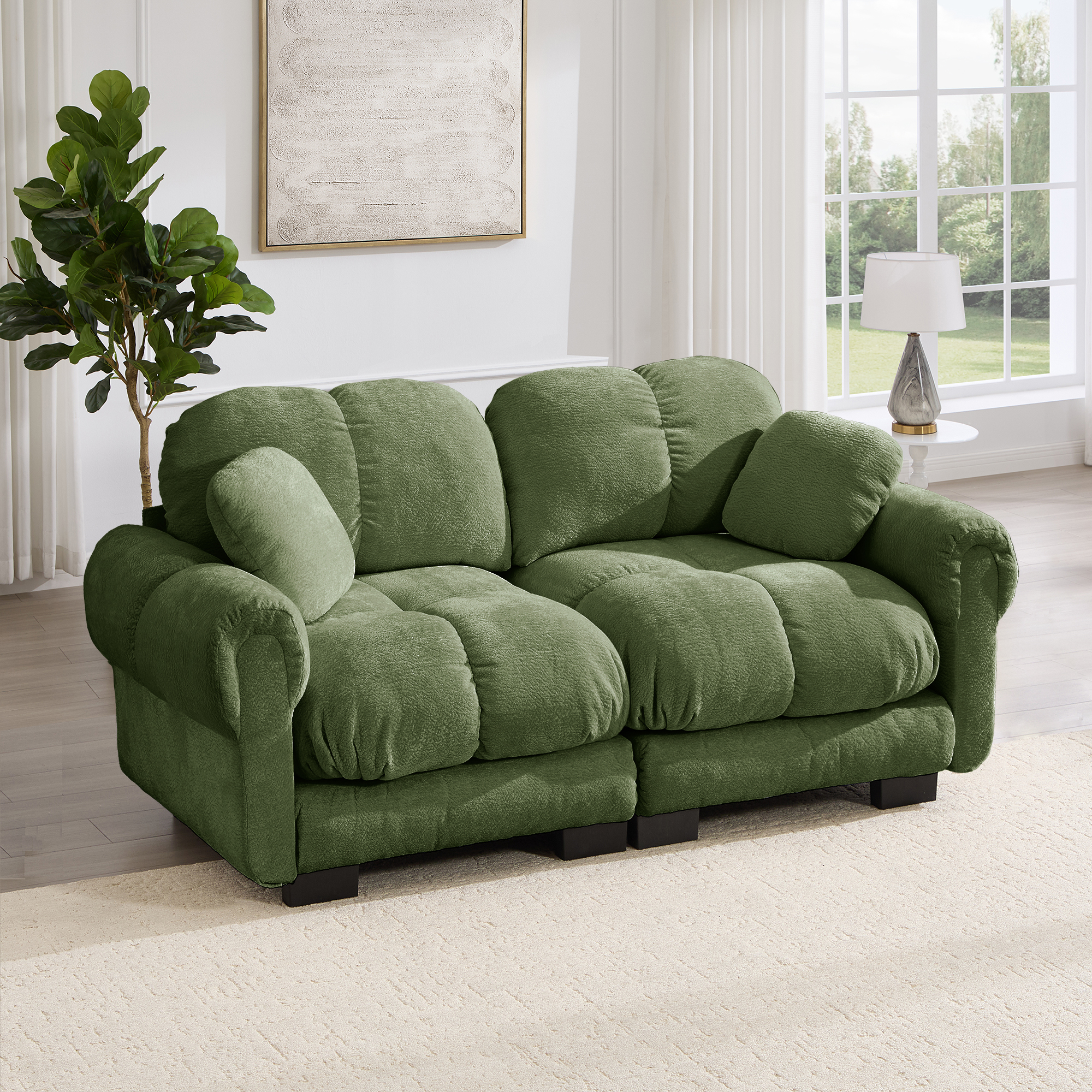 Canapé modulable avec assise confortable et finition soignée vert - présentation 1