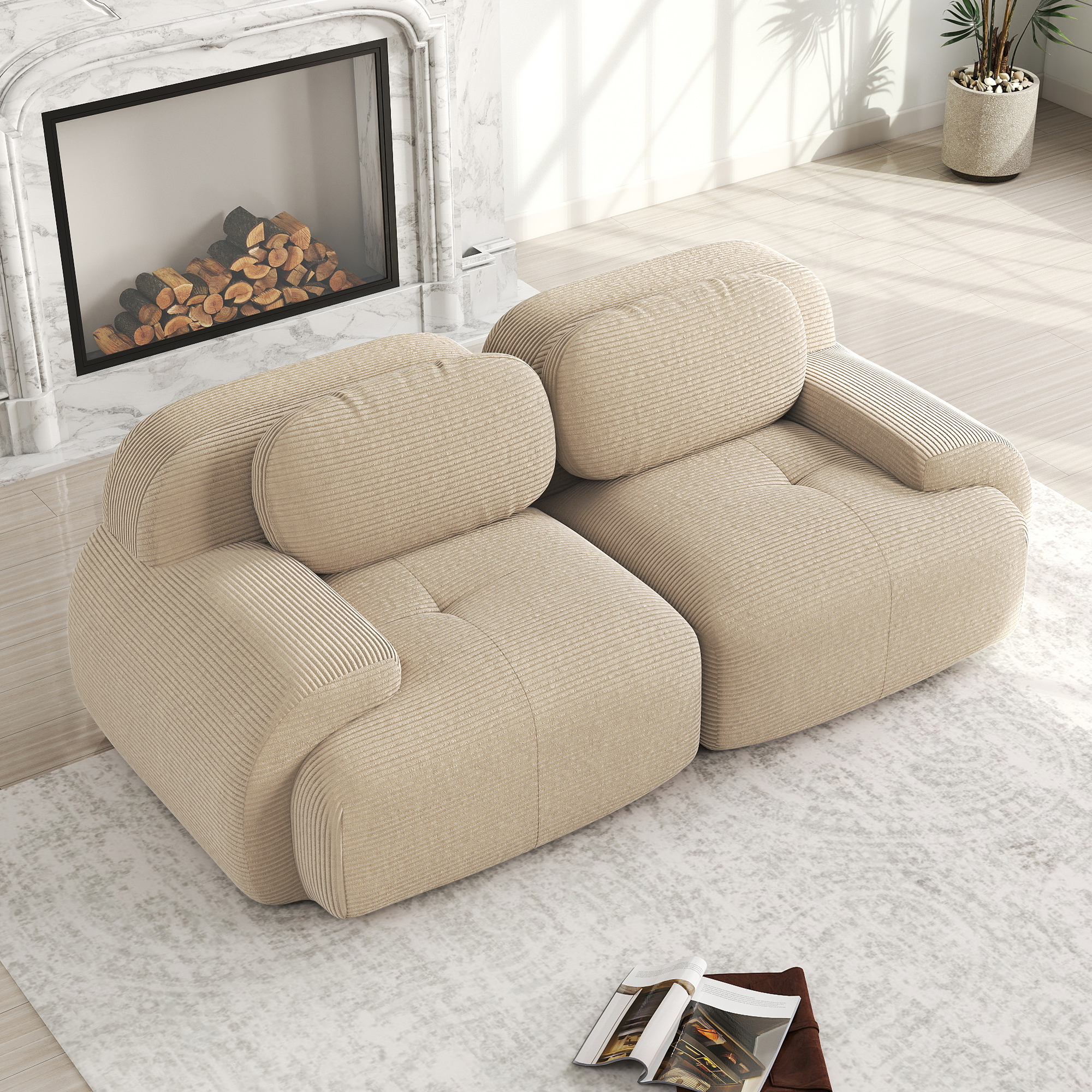 Canapé d amour en corduroy beige sans cadre - vue 3