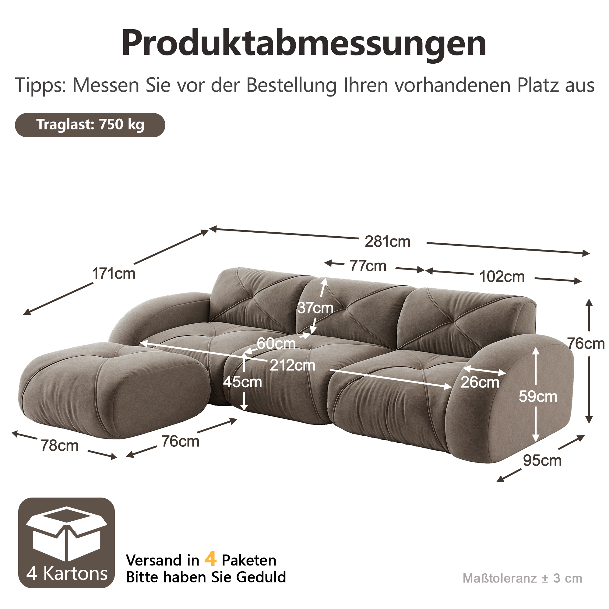 L-förmiger Sessel, modulares Sofa, Dreisitzer-Komb