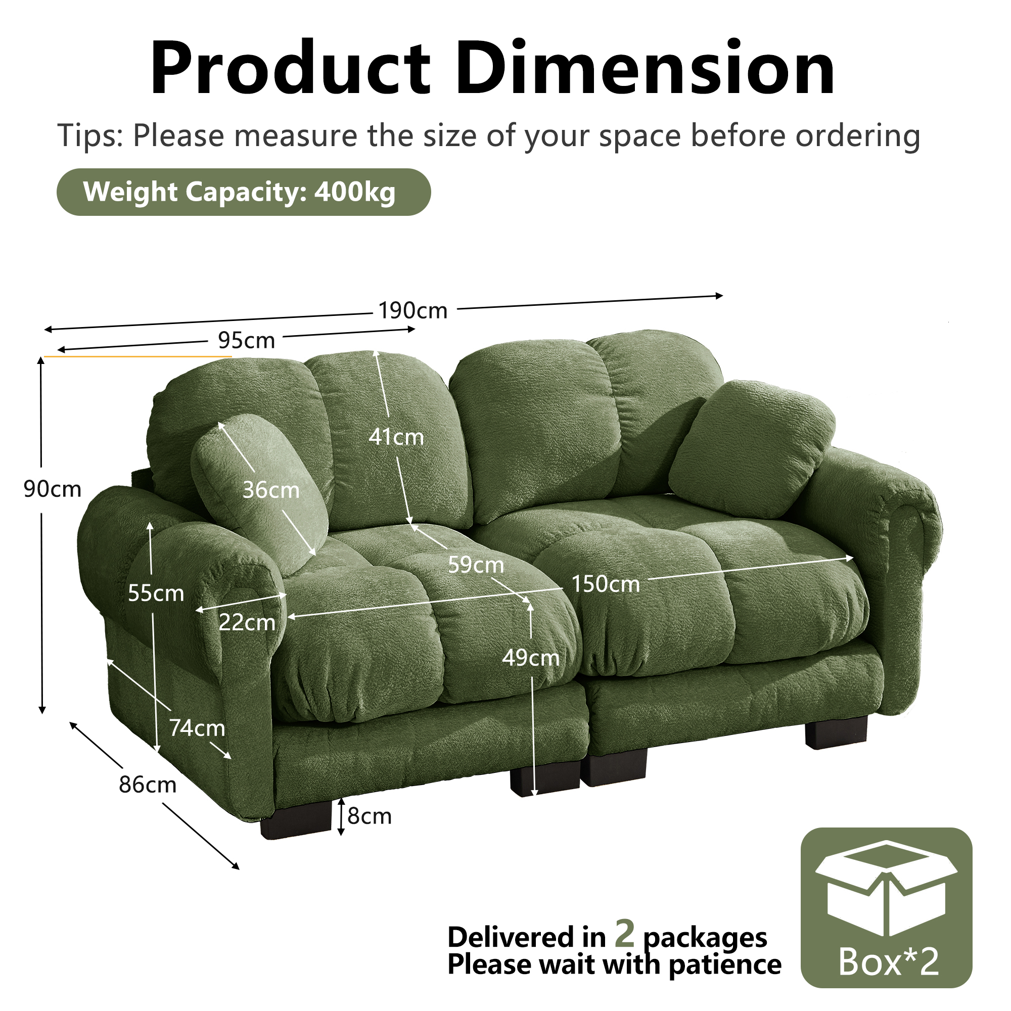 Canapé modulable avec assise confortable et finition soignée vert - points forts 1