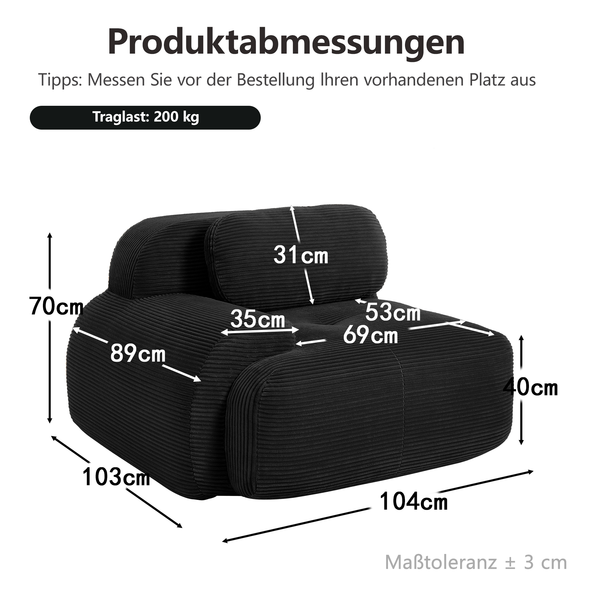Dimensions du canapé d'angle