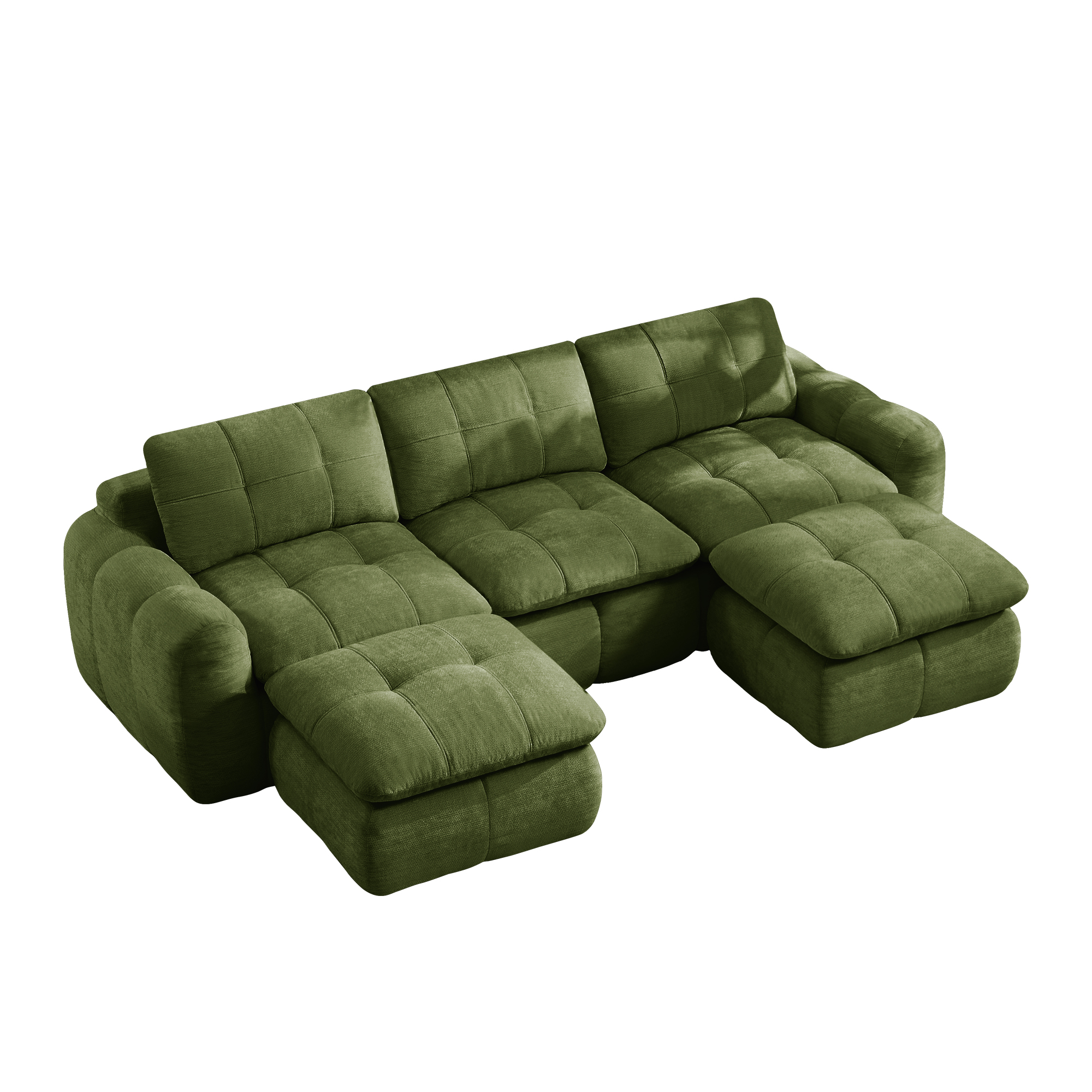 Canapé en U 3 places 264 x 160 x 68 cm, avec pouf, Chenille, vert - vue complémentaire 1