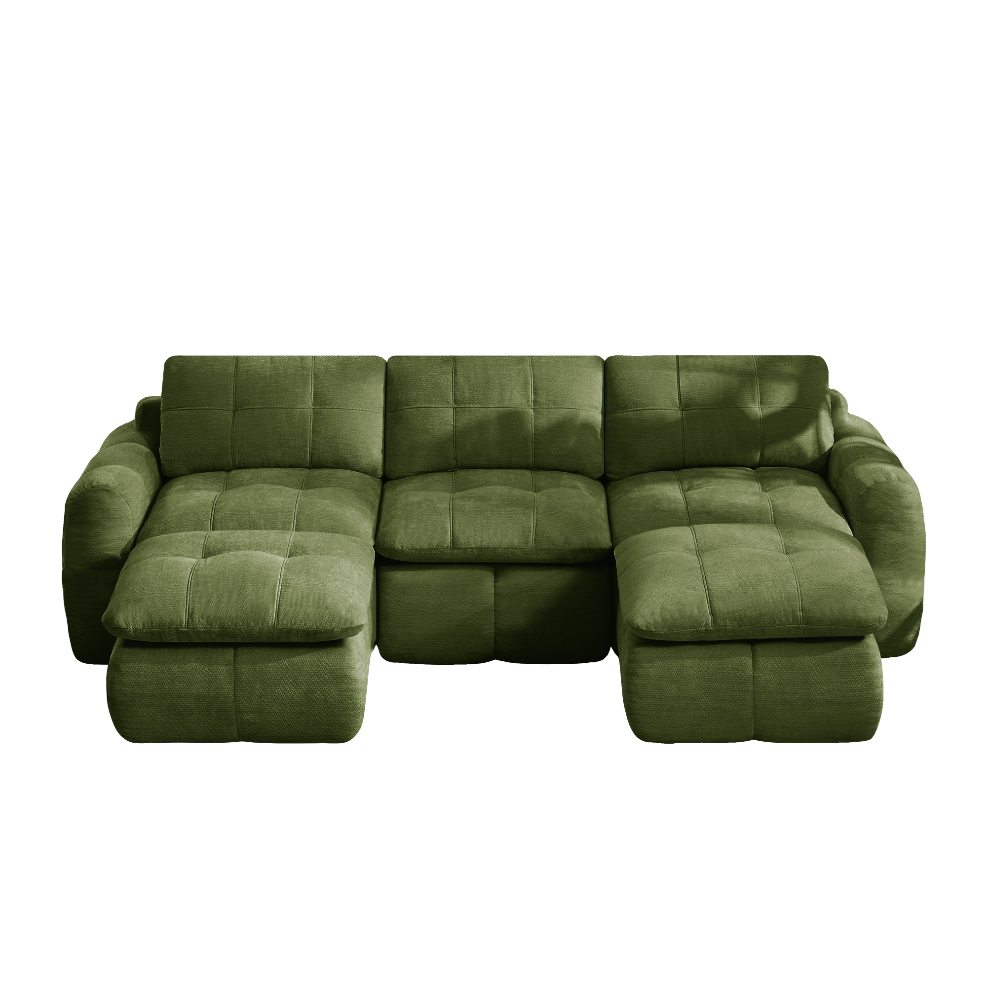 Canapé en U 3 places 264 x 160 x 68 cm, avec pouf, Chenille, vert - vue principale 1