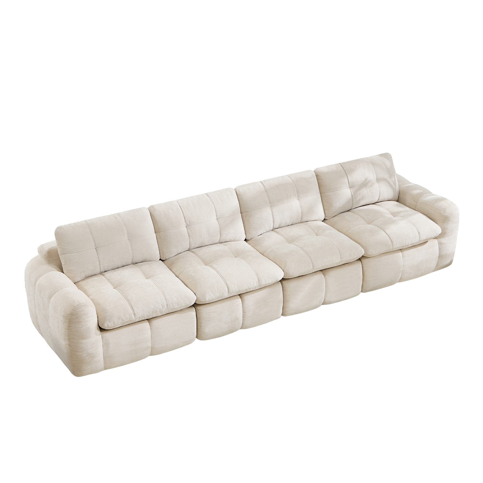 Canapé modulable 4 places 334 x 97 x 68 cm, Chenille, beige - vue complémentaire 1