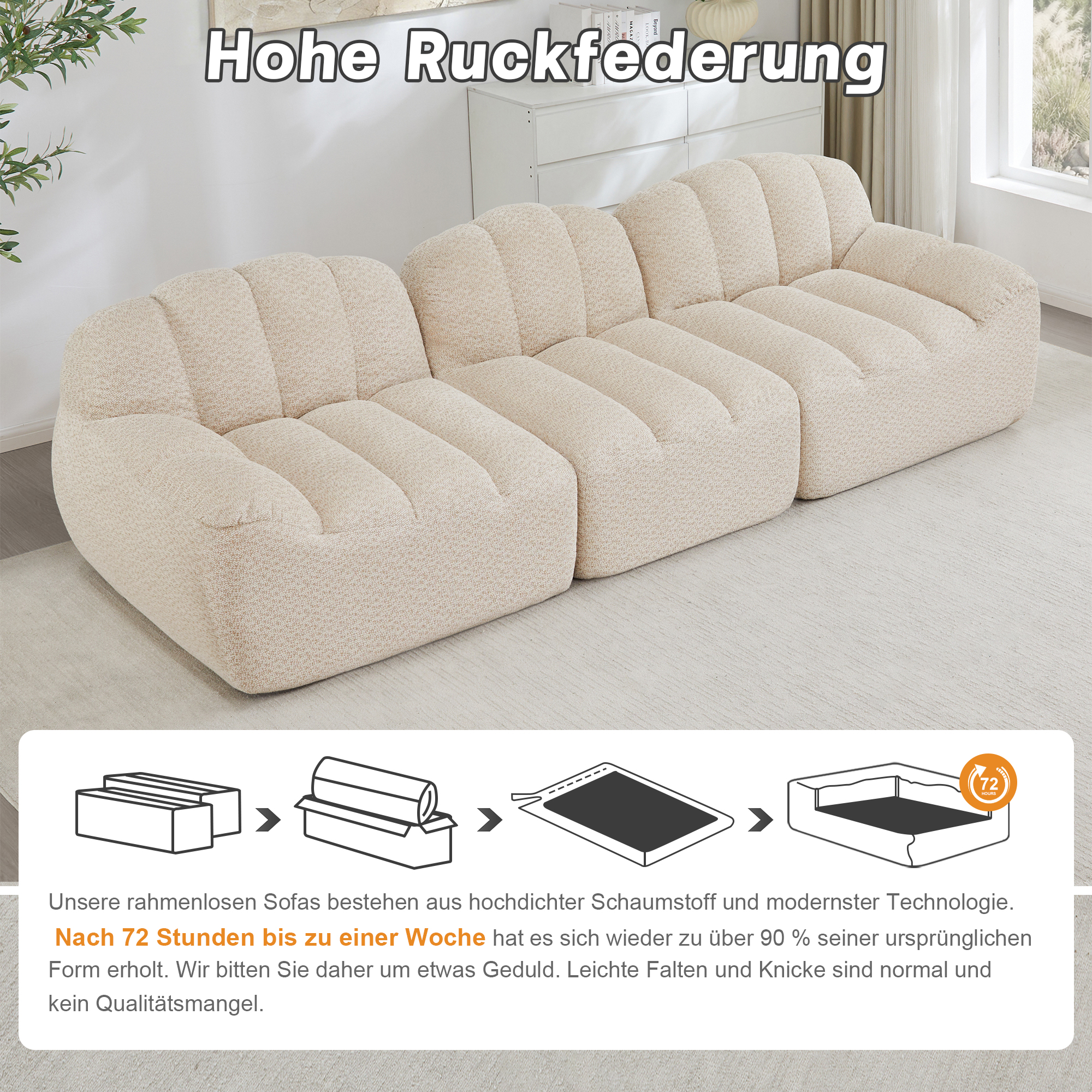 3-Sitzer Modulares Sofa, Boneless Design aus 32D H