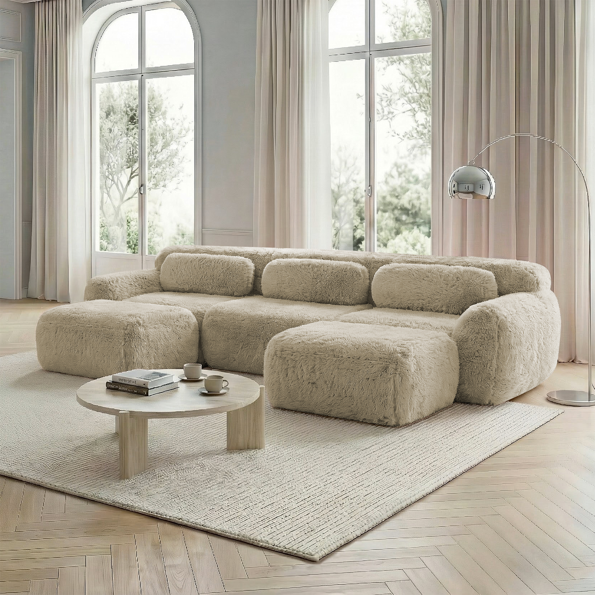 U-förmiges modulares Sofa, Plüschstoff, keine Mont