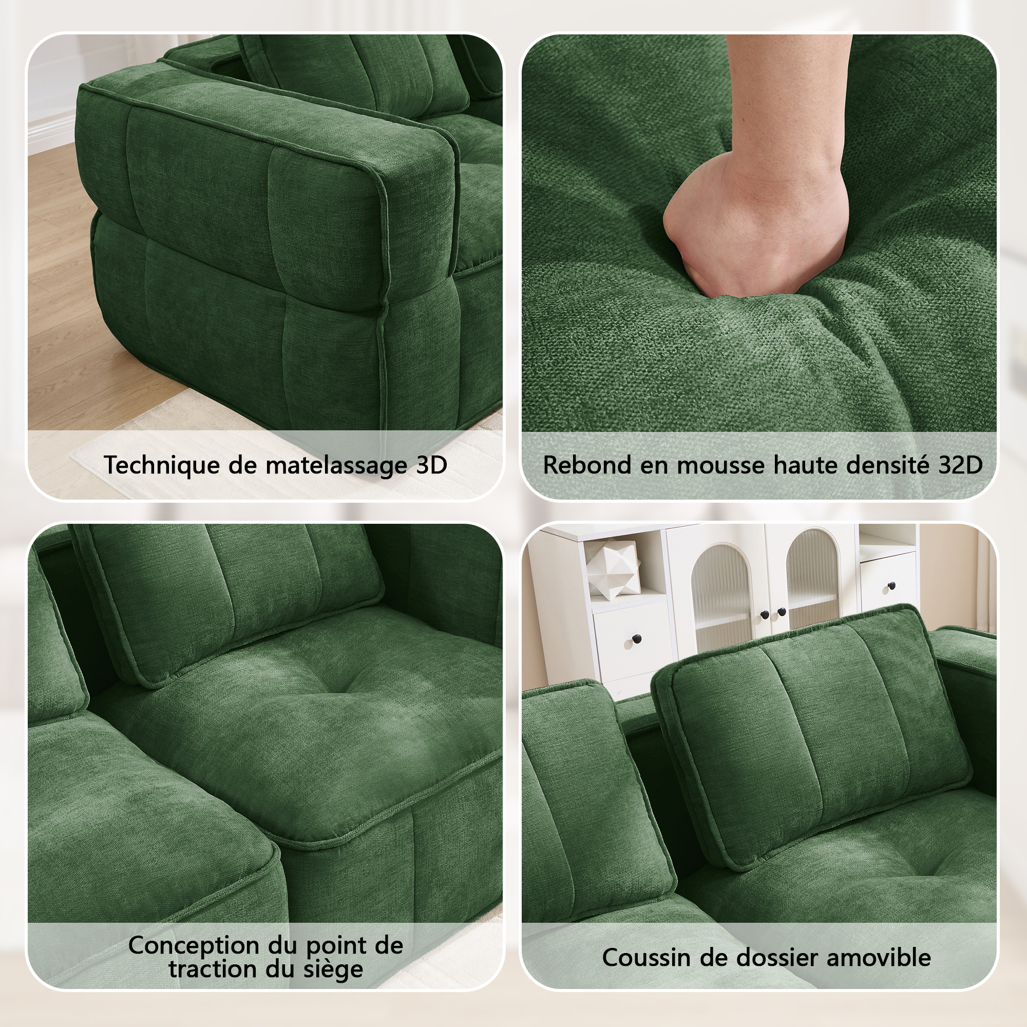Détail du canapé d'angle