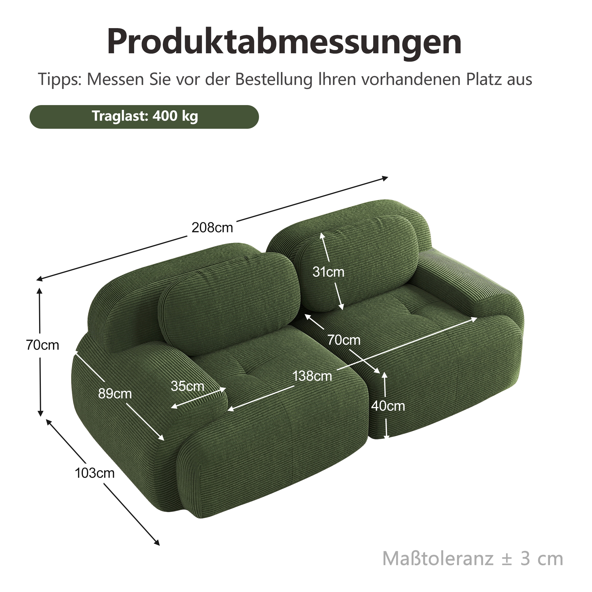 Dimensions du canapé