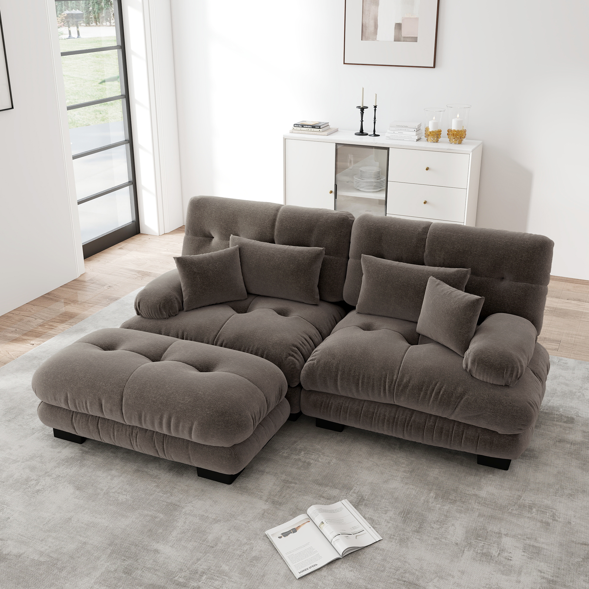Canapé d angle cloud en chenille marron - vue 2