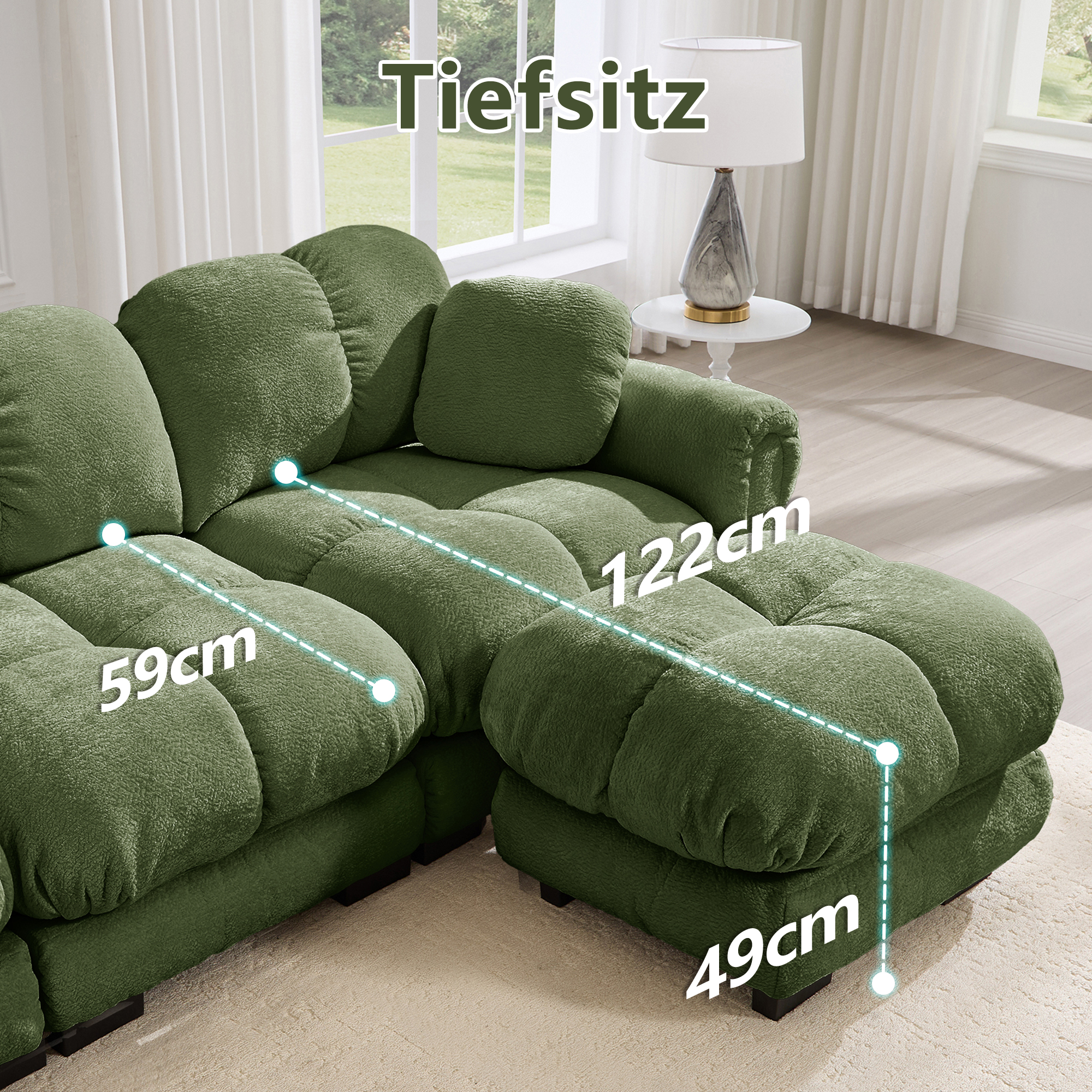 Canapé modulable avec assise confortable et finition soignée vert - vue complémentaire 1
