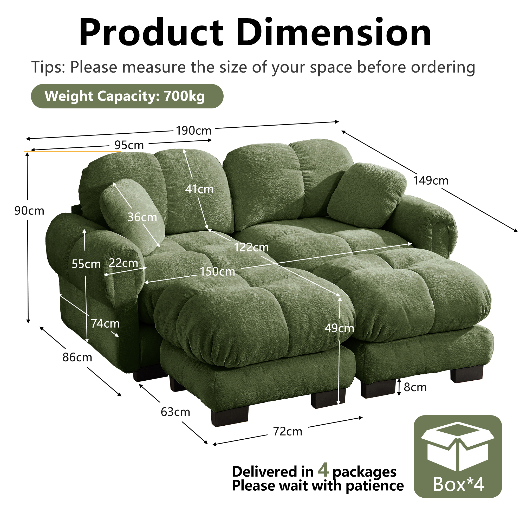Canapé modulable avec assise confortable et finition soignée vert - points forts 1