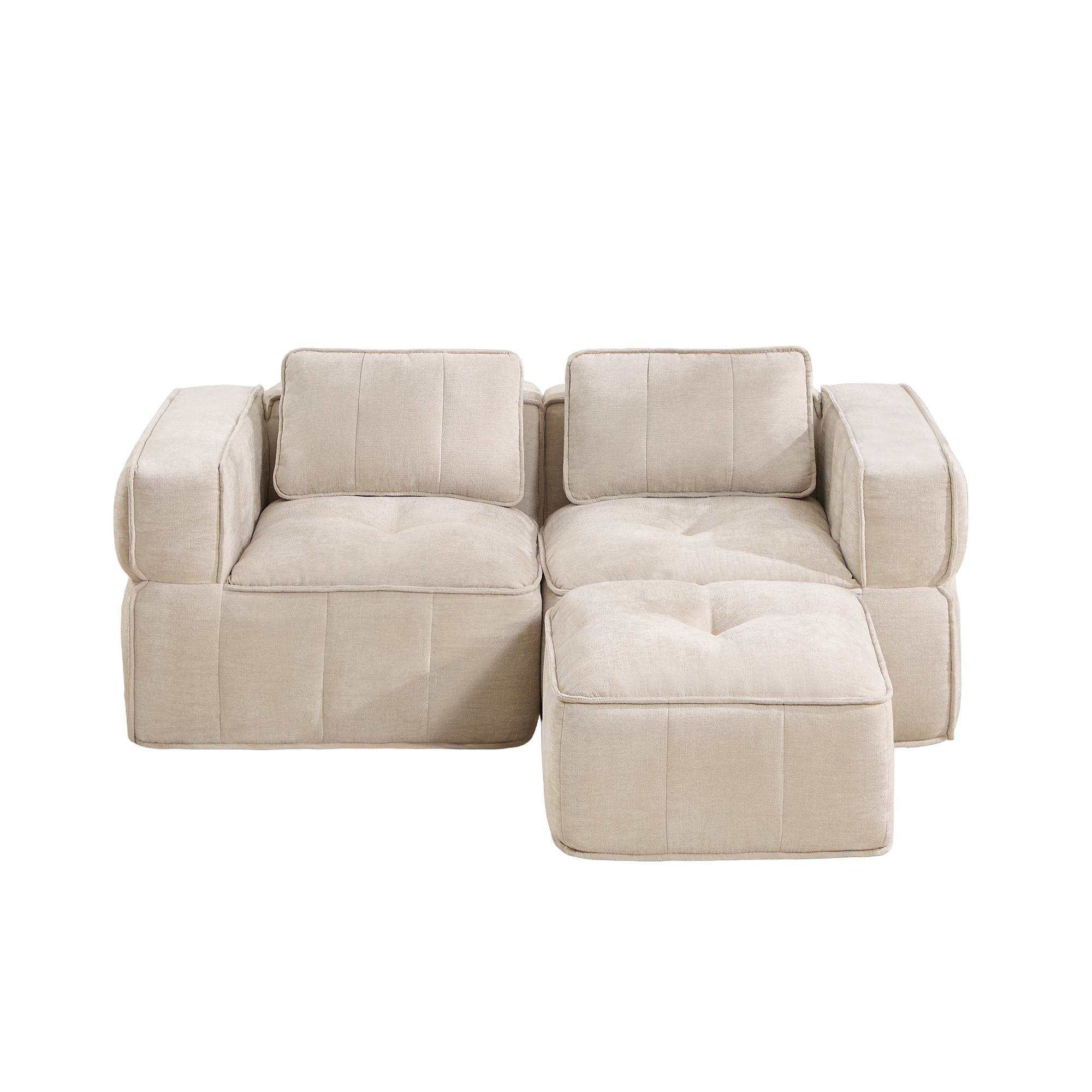Canapé d’angle modulable en L 2 places 198 x 162 x 67 cm, avec pouf, Tissu, beige - vue complémentaire 1