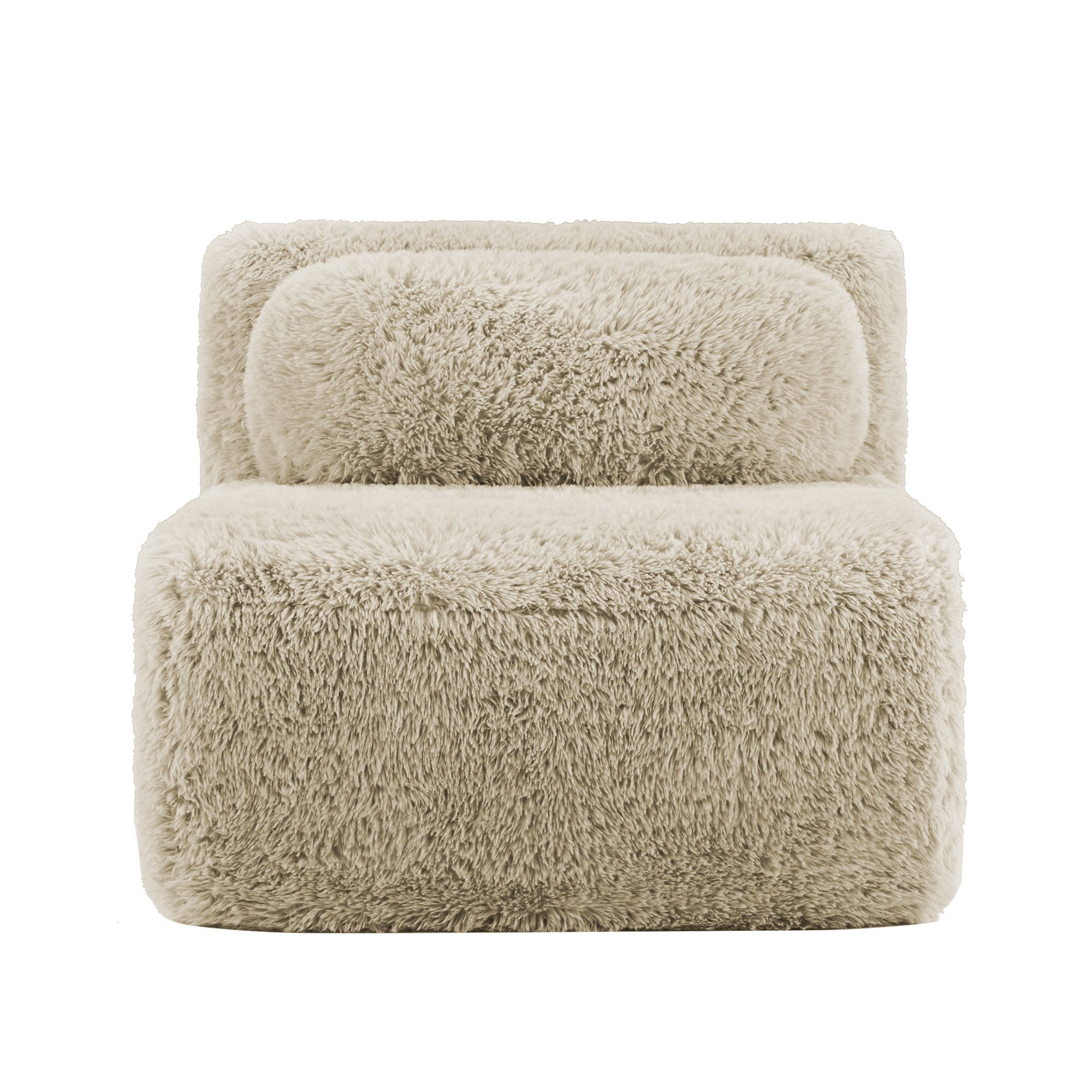 Canapé sans accoudoirs en peluche kaki clair avec coussin - vue 1