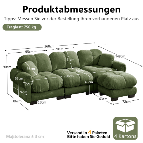 Dimensions du canapé modulable vert 3 places