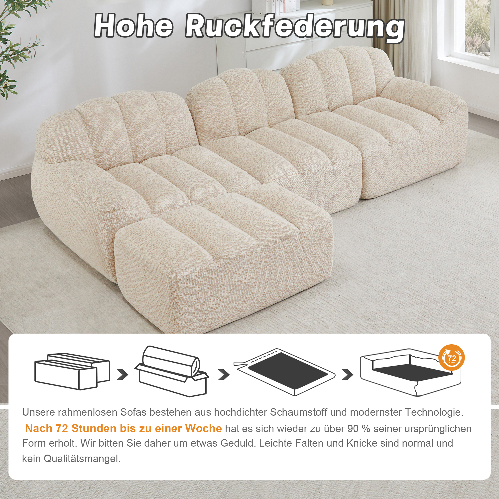 3-Sitzer L-förmiges Modulares Sofa mit 1 Ottoman, 