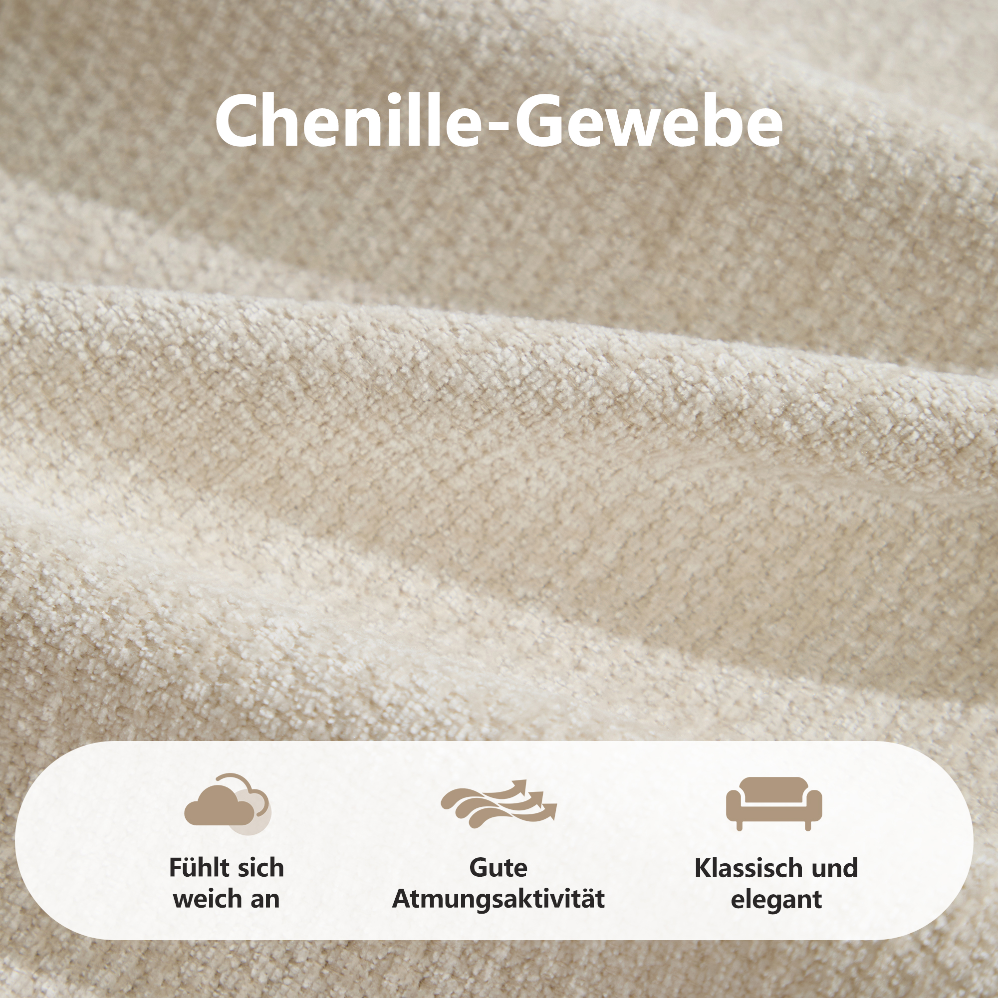 Canapé modulable 4 places 334 x 97 x 68 cm, Chenille, beige - présentation 1
