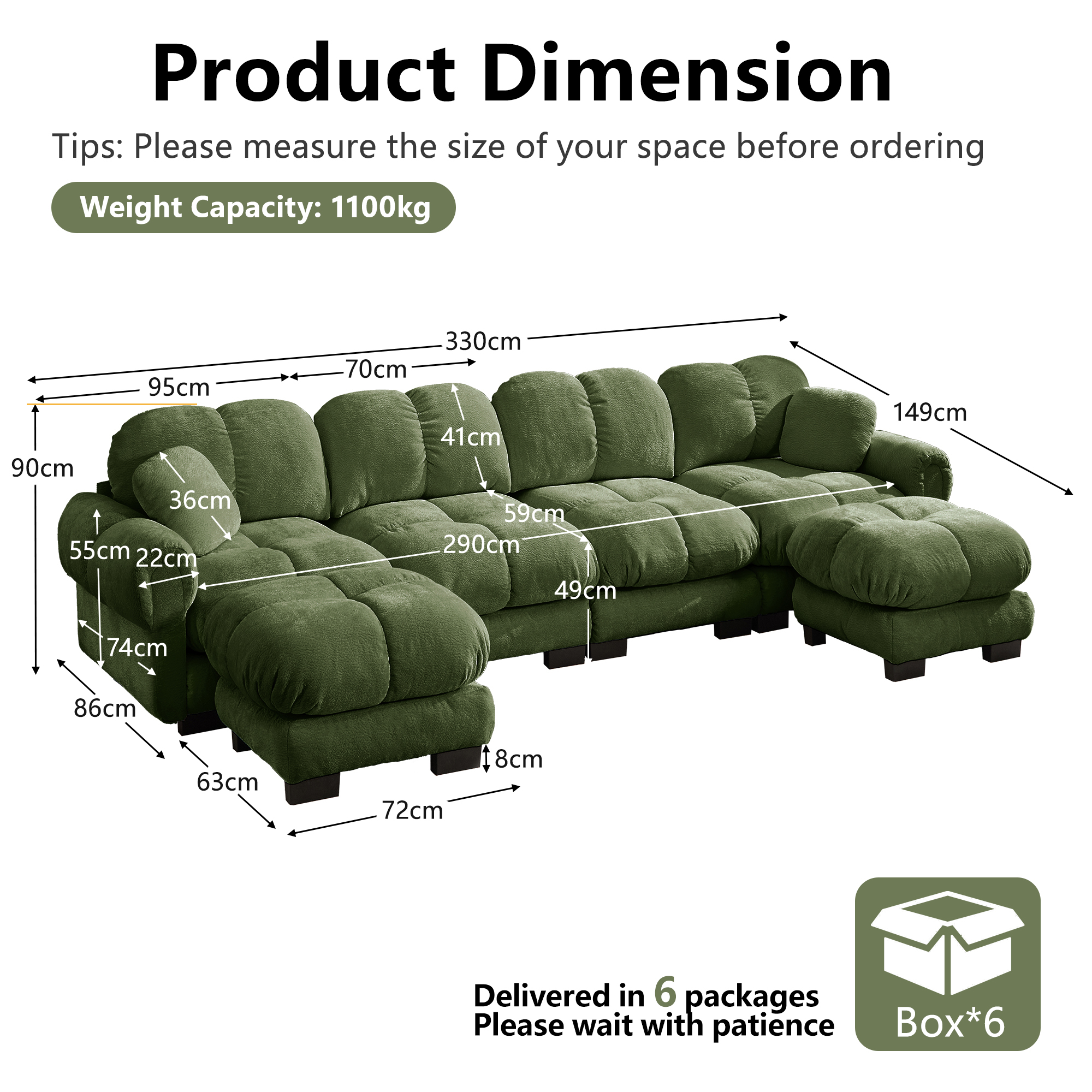 Canapé modulable avec assise confortable et finition soignée vert - points forts 1