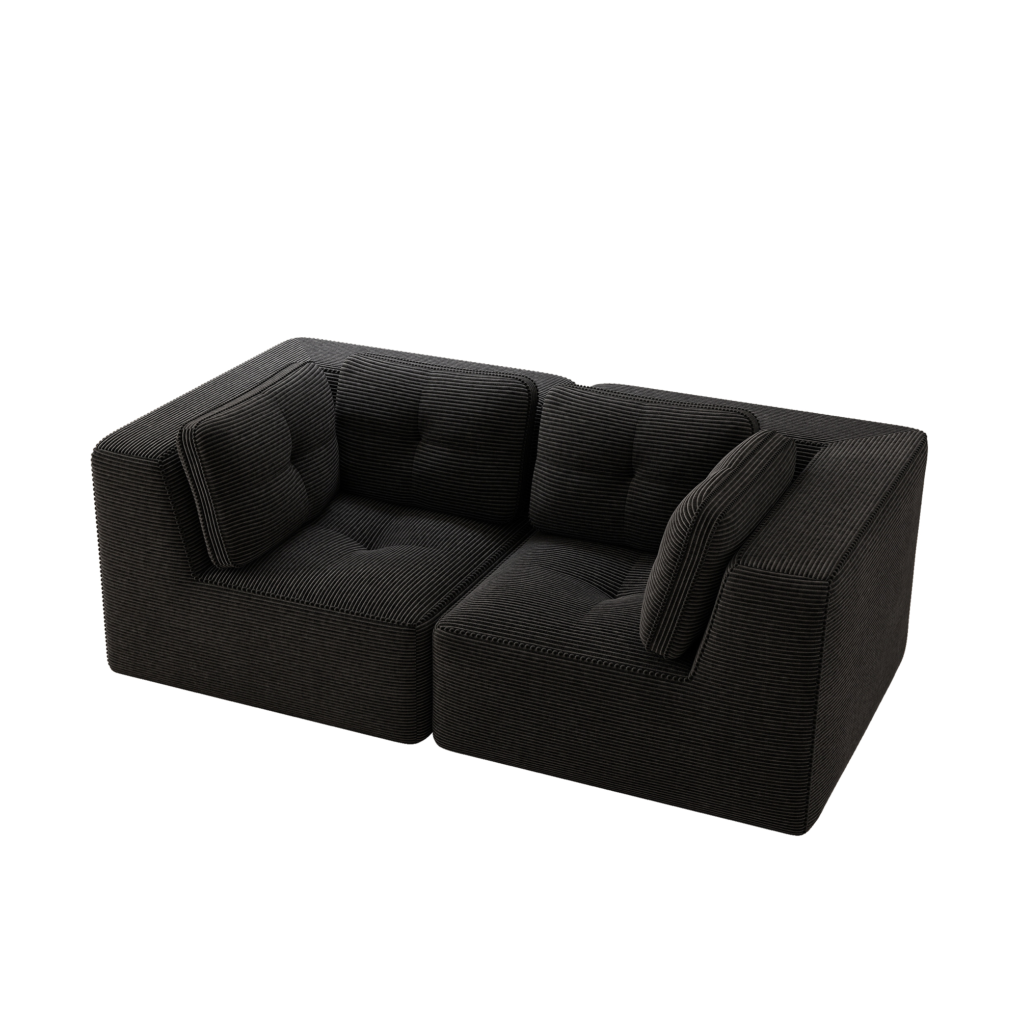 Canapé d angle modulaire 2 places en corduroy noir - vue 3