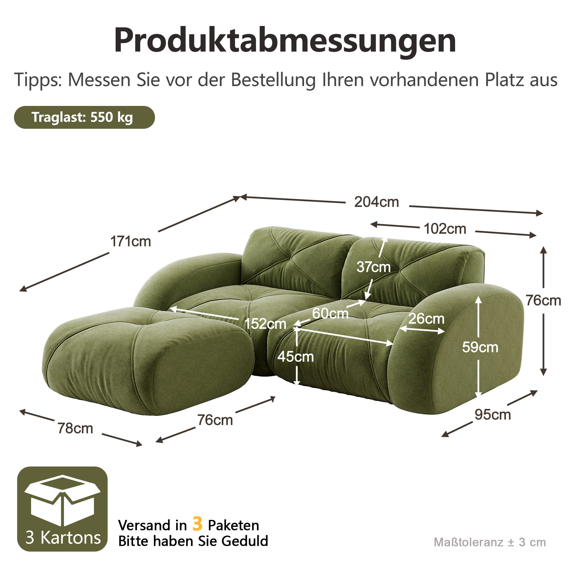 Canapé 2 places modulaire avec pouf vert - vue 4