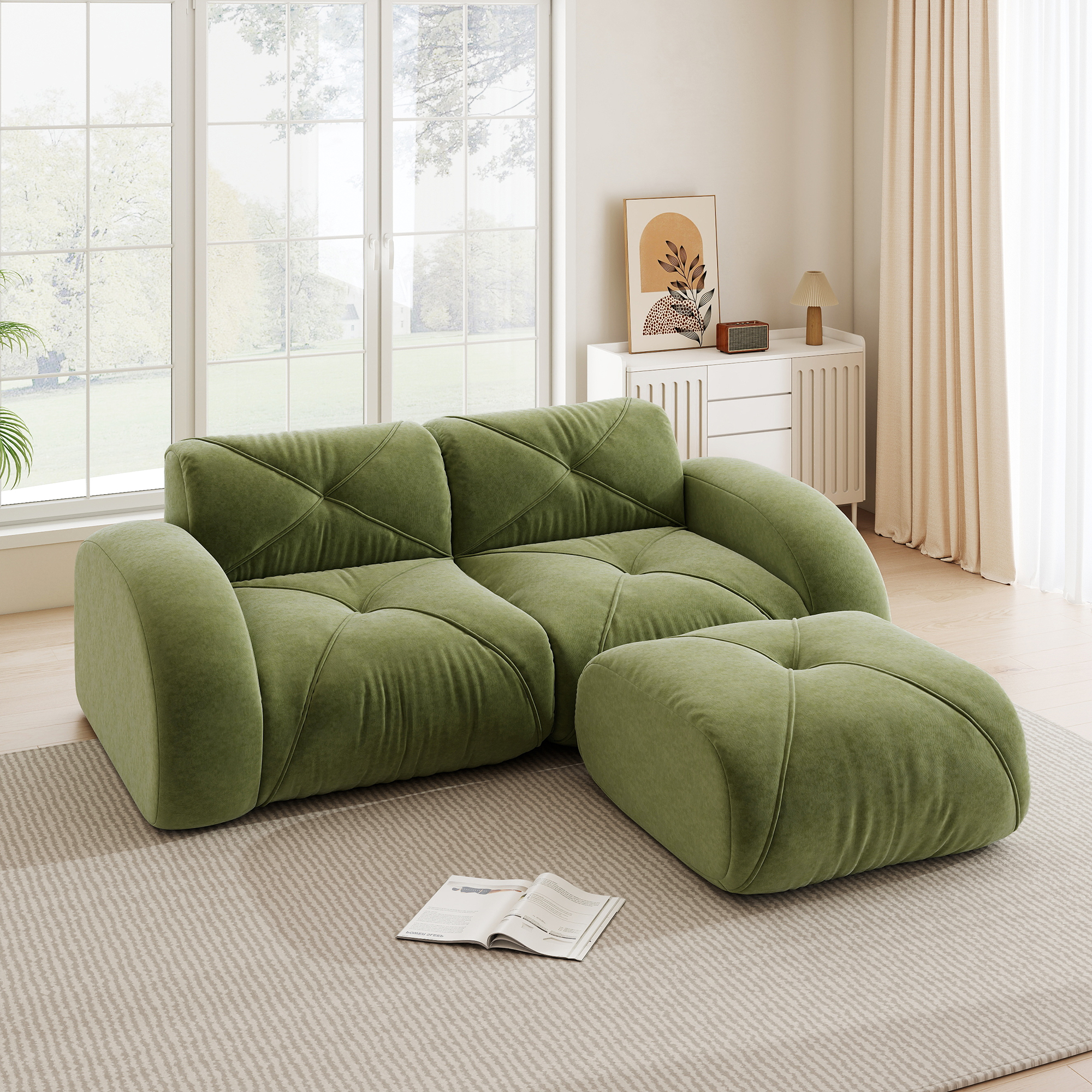 Modulares Sofa, modernes 2-Sitzer-Sofa mit Hocker,